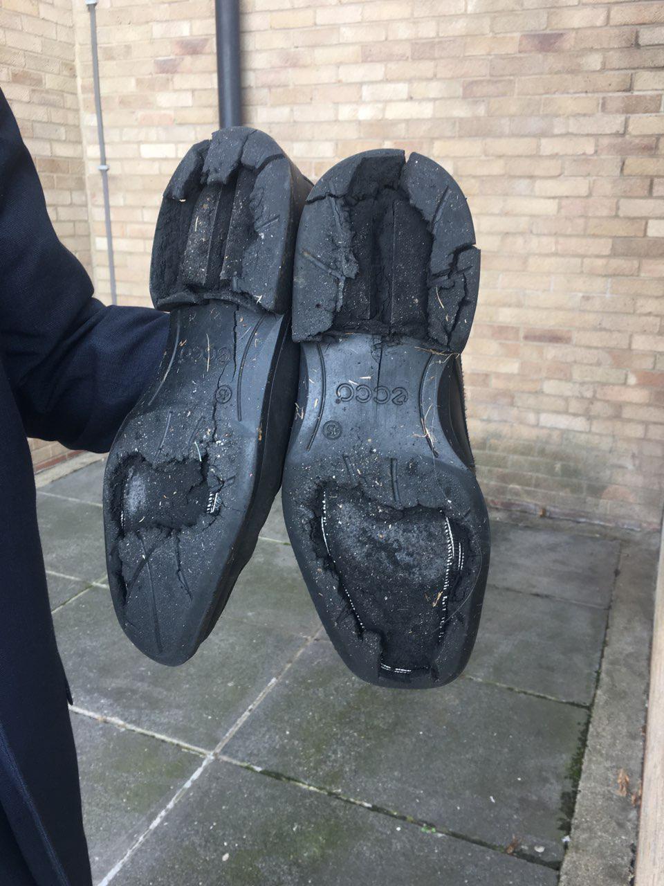 My shoes dissolved yesterday at a funeral. r/mildlyinteresting