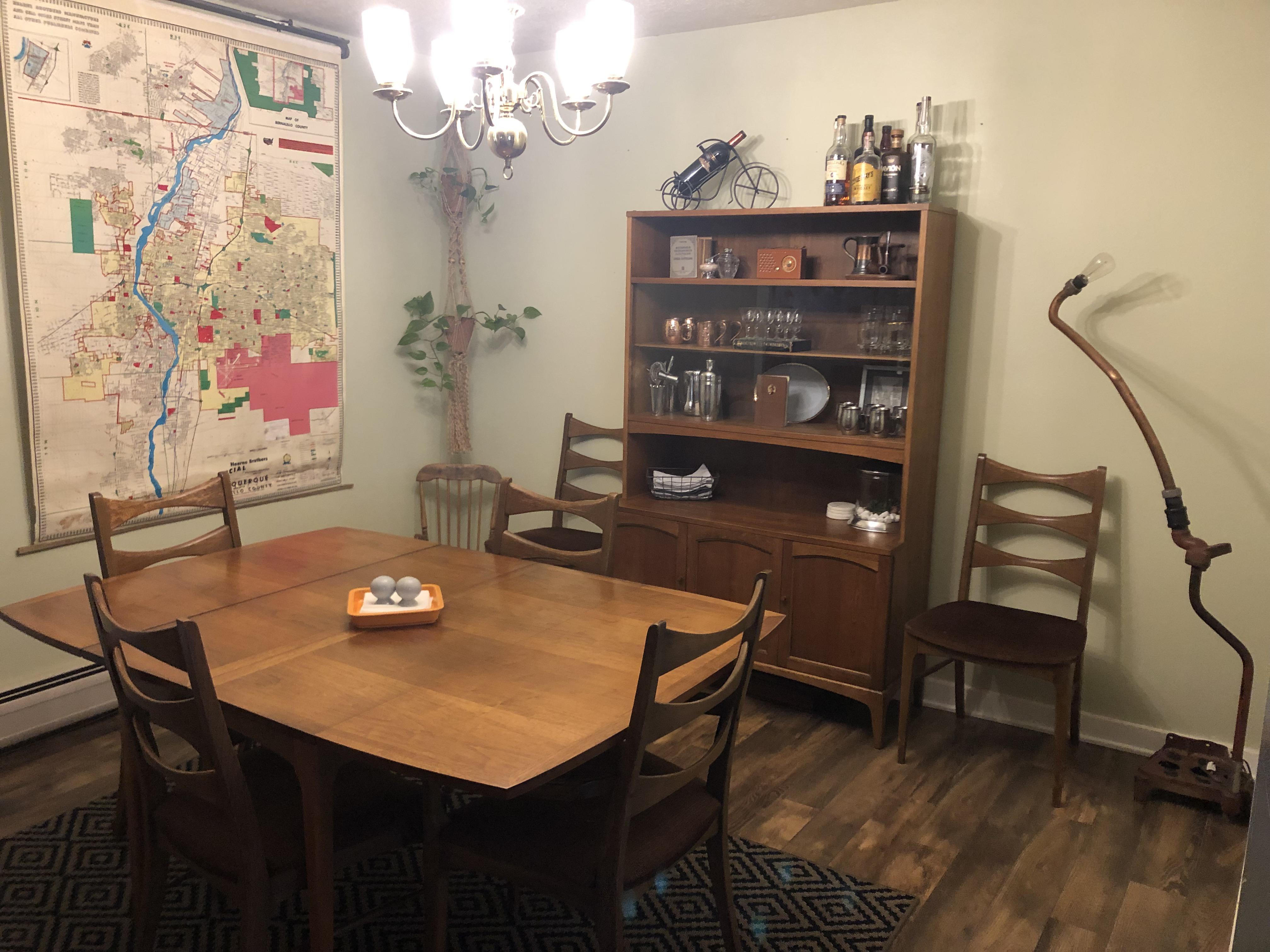 Dining set and hutch via Facebook Marketplace, thrifted pulldown map