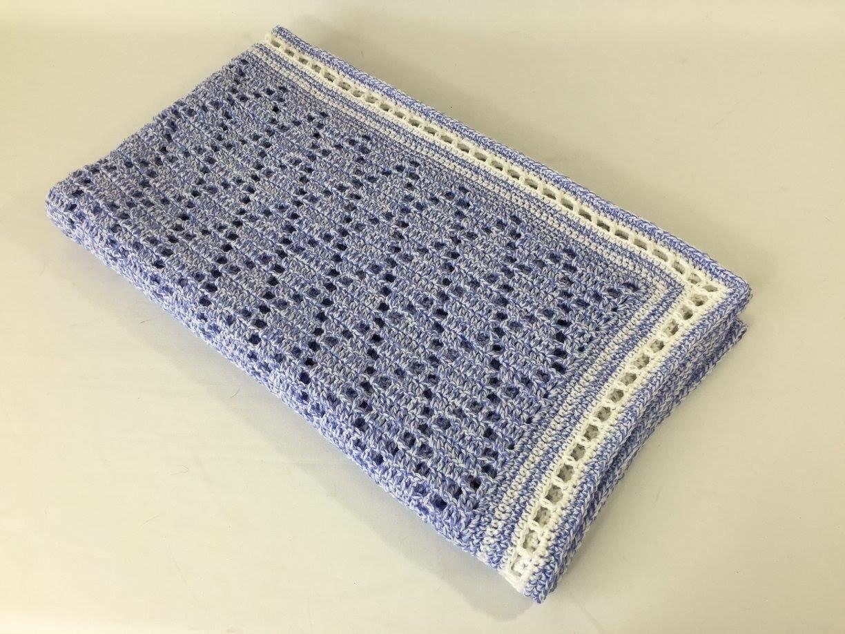 Blue and white diamondghan baby blanket made for my best friends new