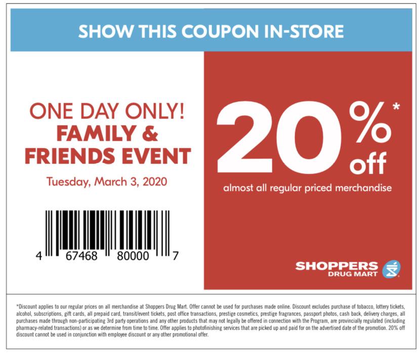There will be a 20 off Friends and Family event at SDM this Tuesday