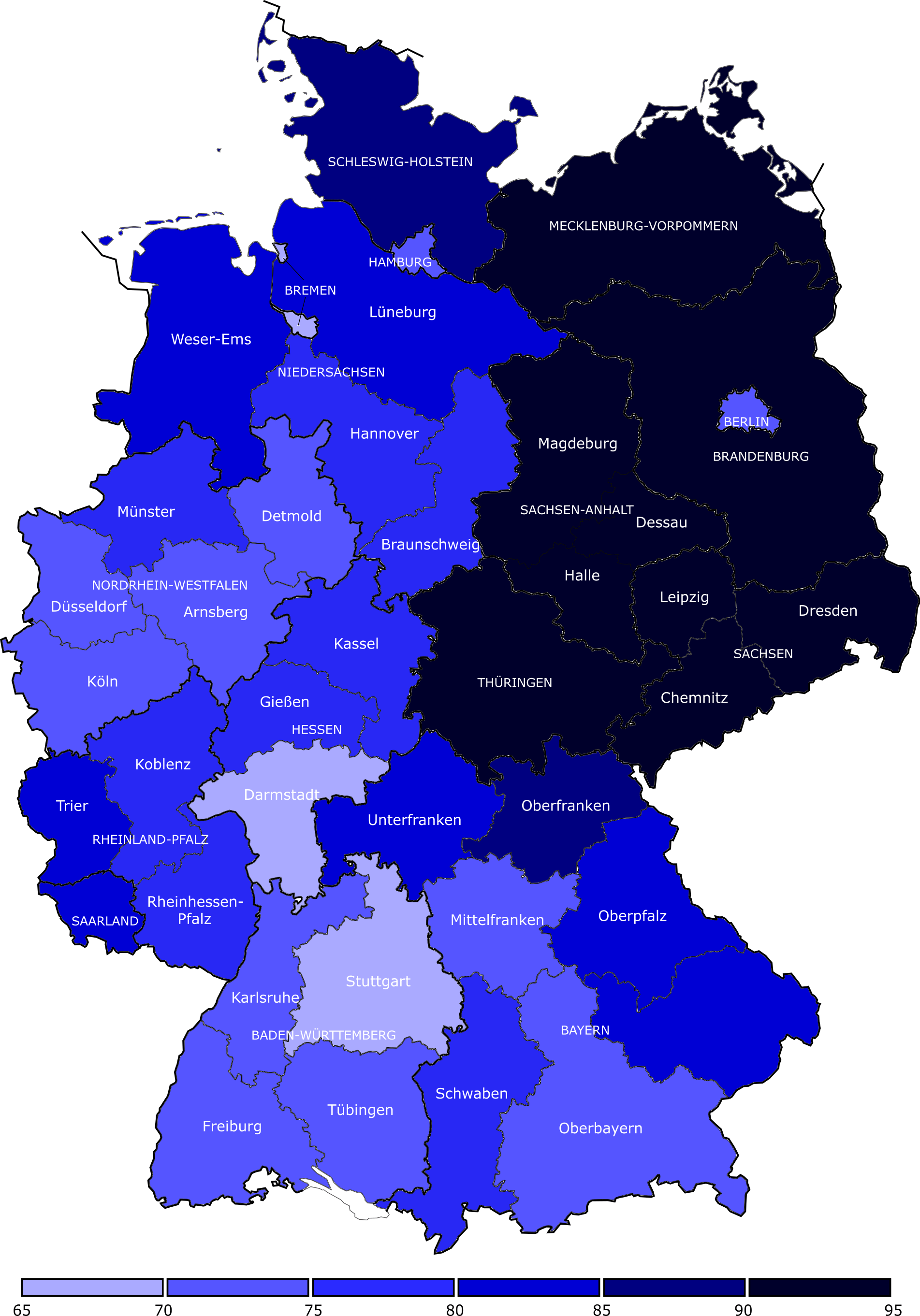 Germans in Germany population without a migrant background in each
