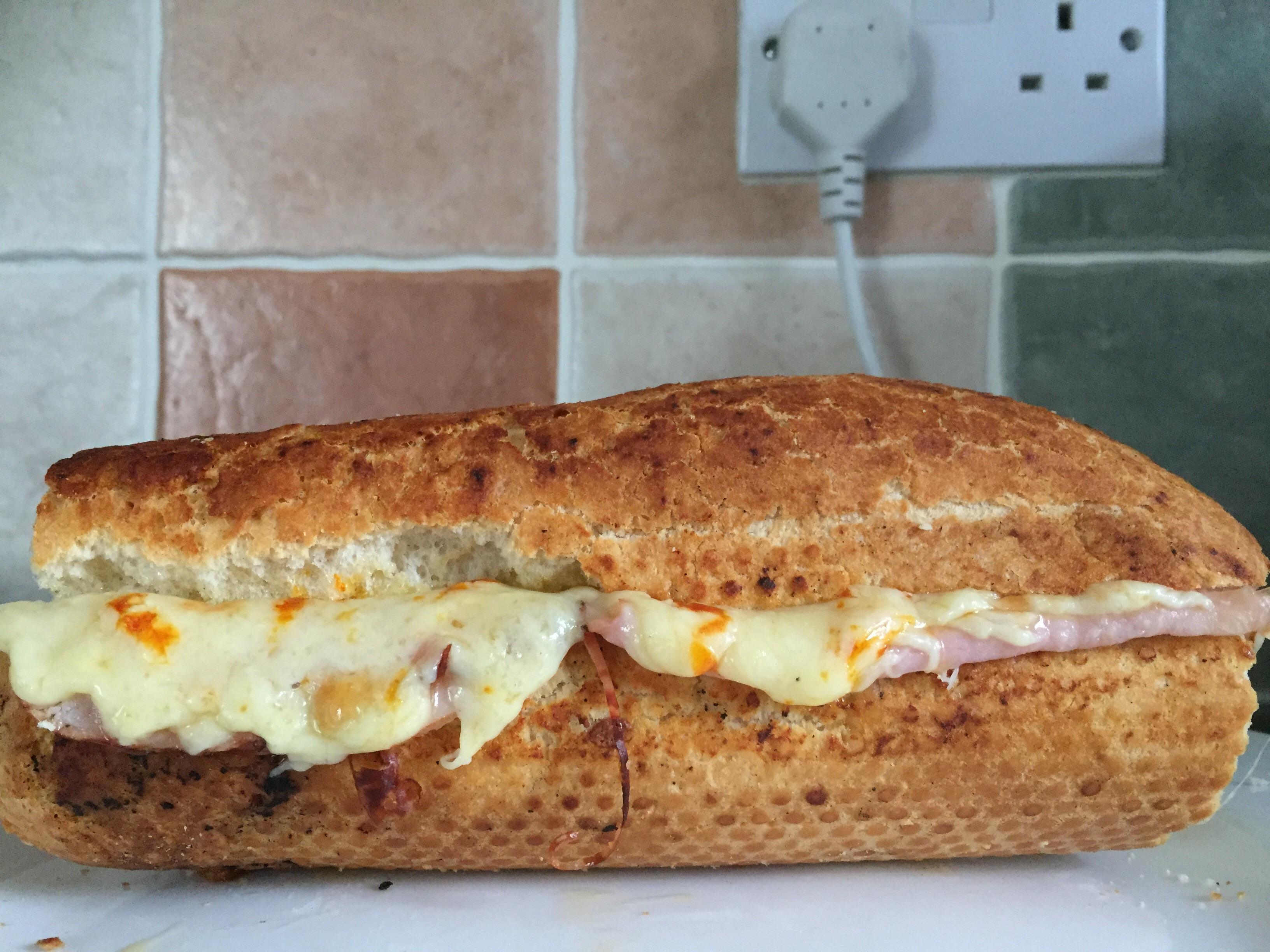 Tiger baton, ham, melted cheddar and a few splashes of Tabasco sauce