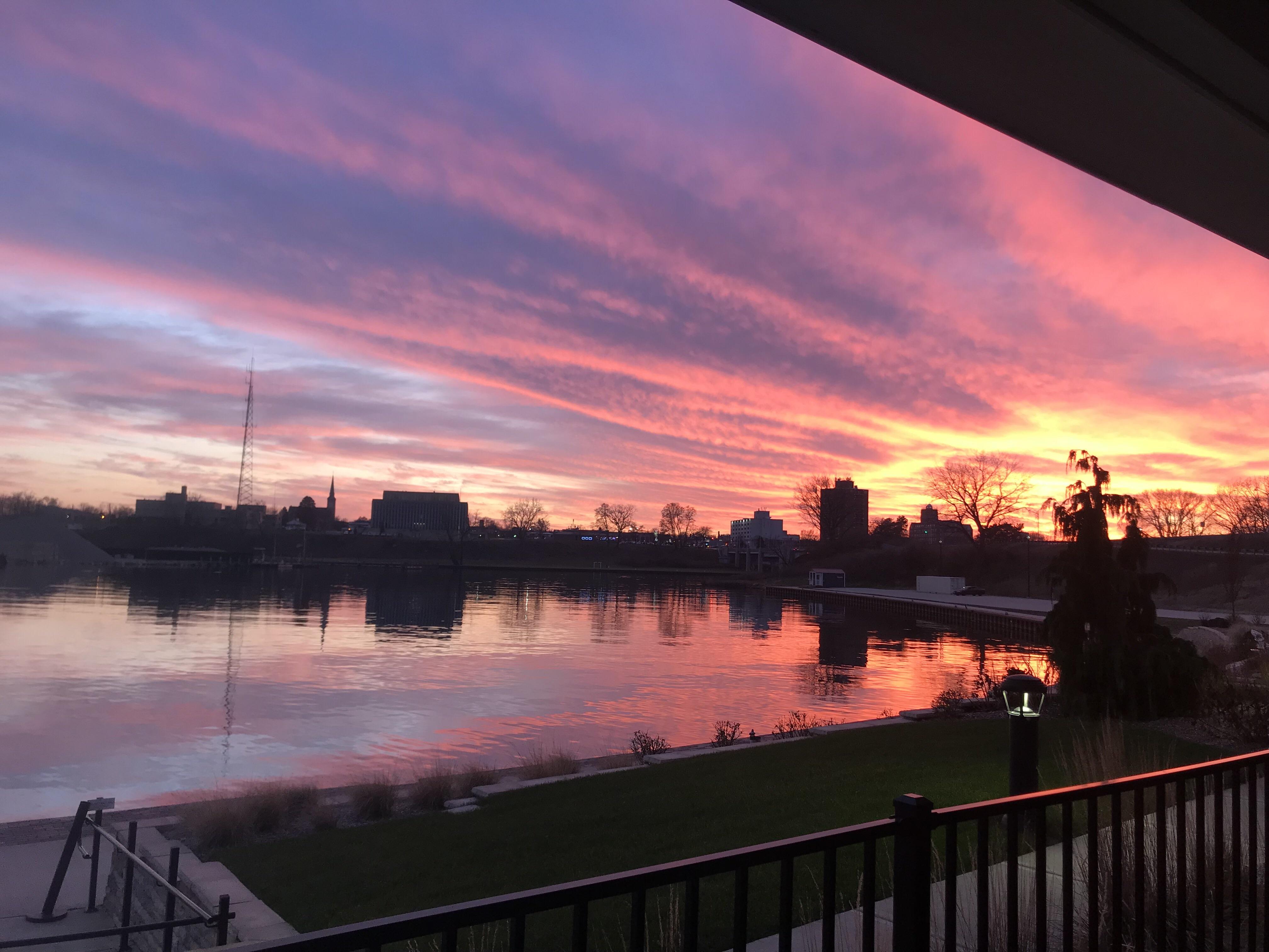 Lake Michigan sunset ignites the harbor, 12/2/17 r/pics