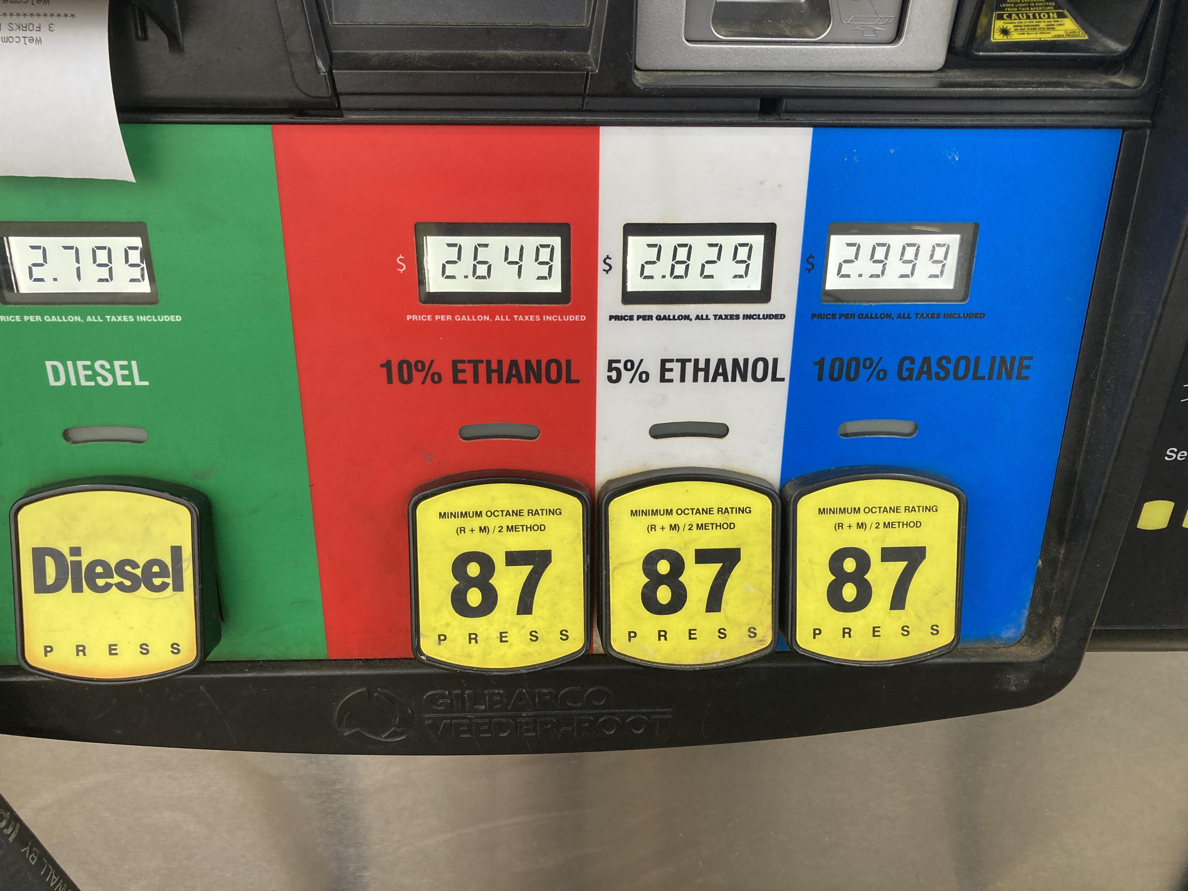 My Local Gas Station Sells; 87 10 Ethanol, 87 5 Ethanol & 87