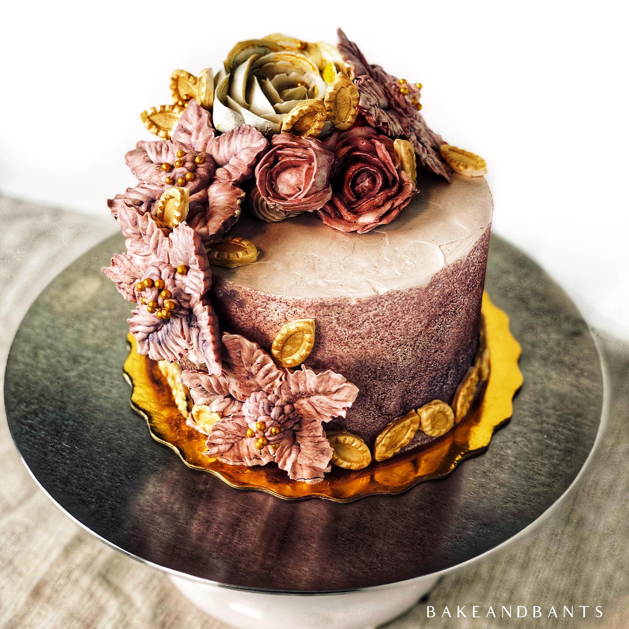 All buttercream, well, the gold leaf is gum paste, but that doesn’t