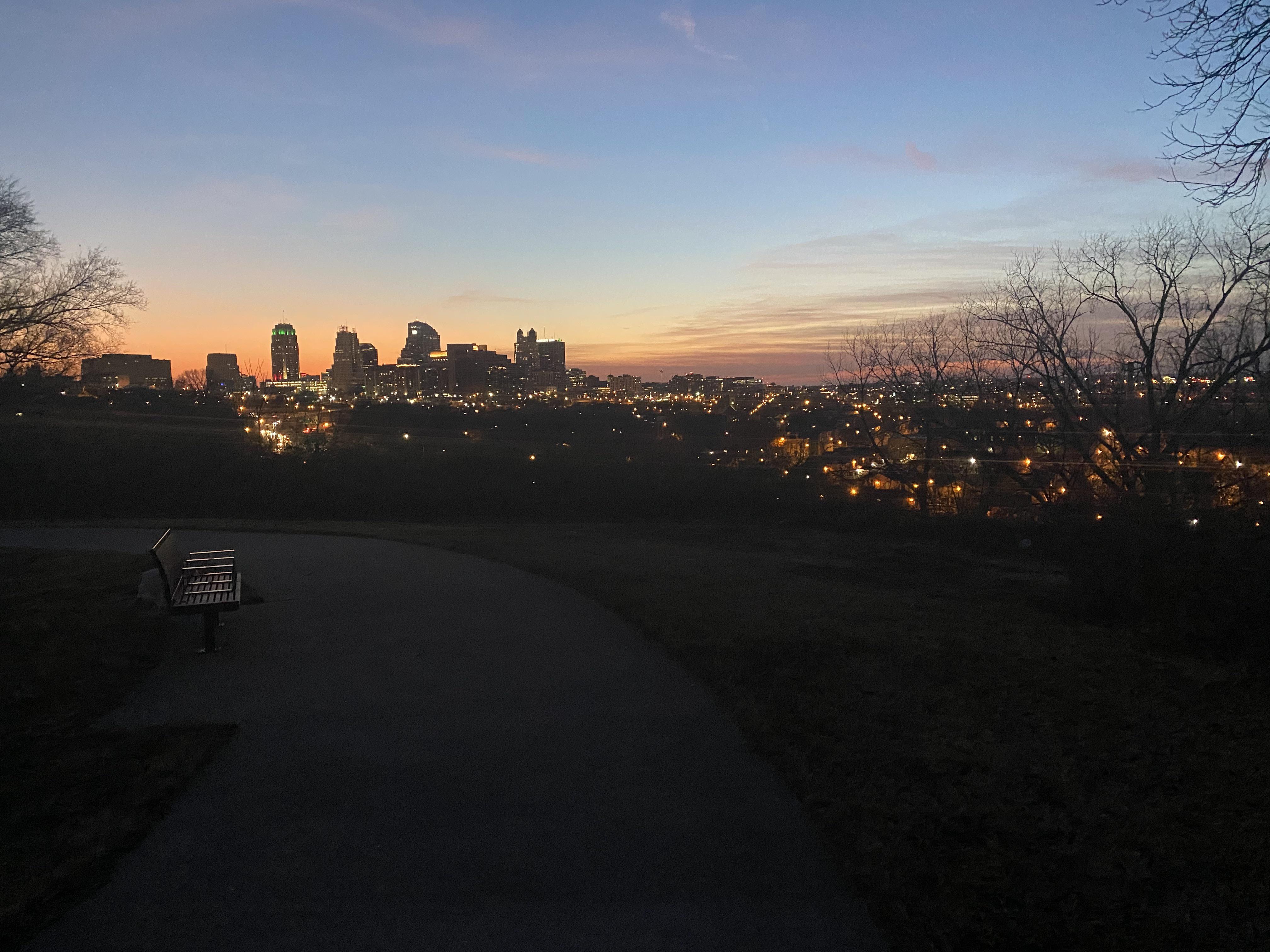 Sunset skyline from Pendleton Heights Overlook. 11.18.20 r/kansascity