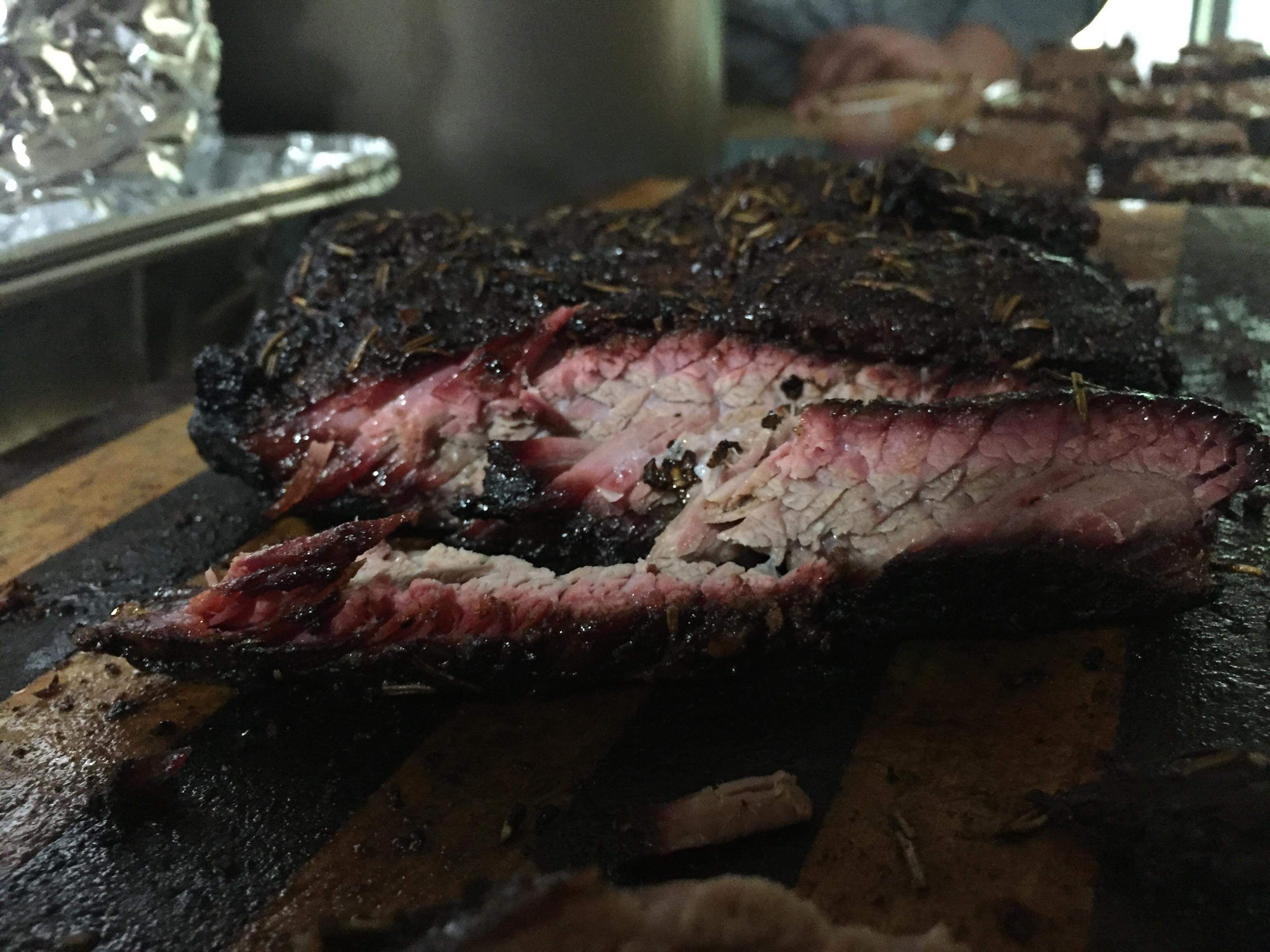 My wife's first brisket! She used a traditional rub and a blend of pecan and apple to smoke it