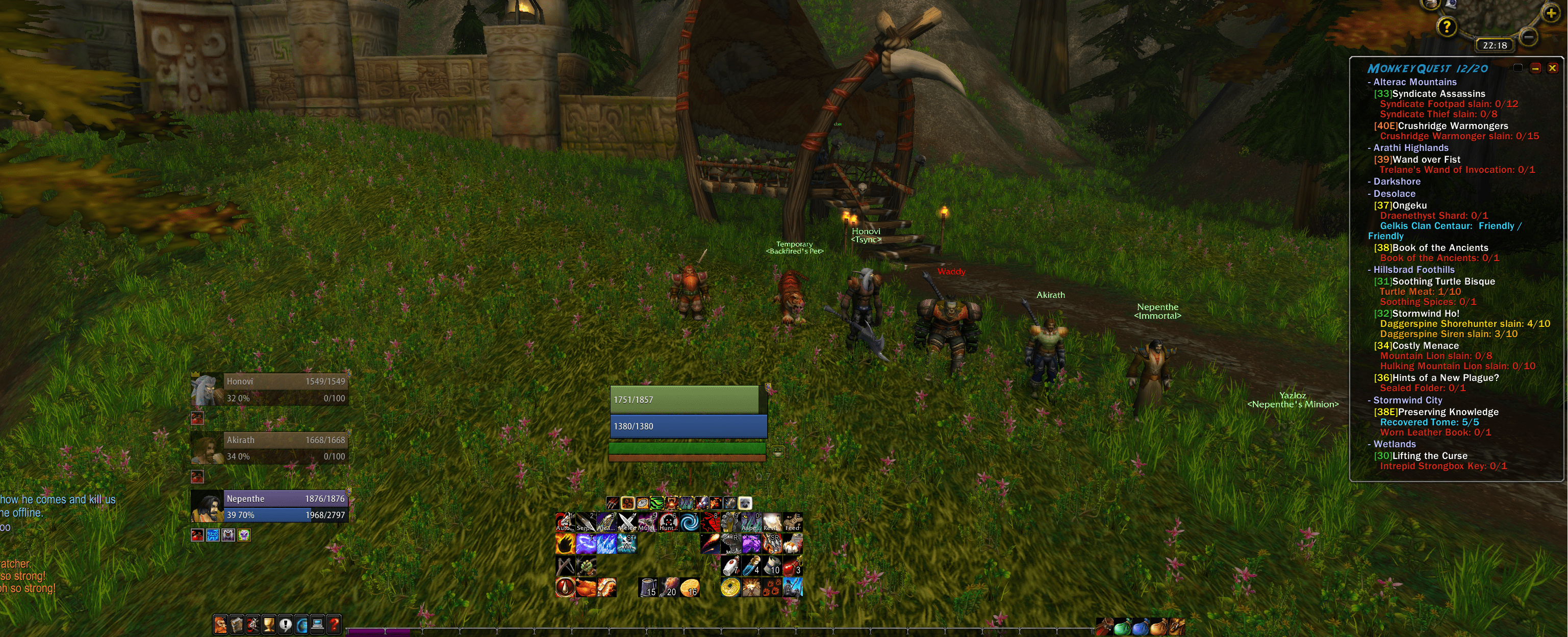 Helped two warriors farm mats and get their ax. We saw a lonely horde