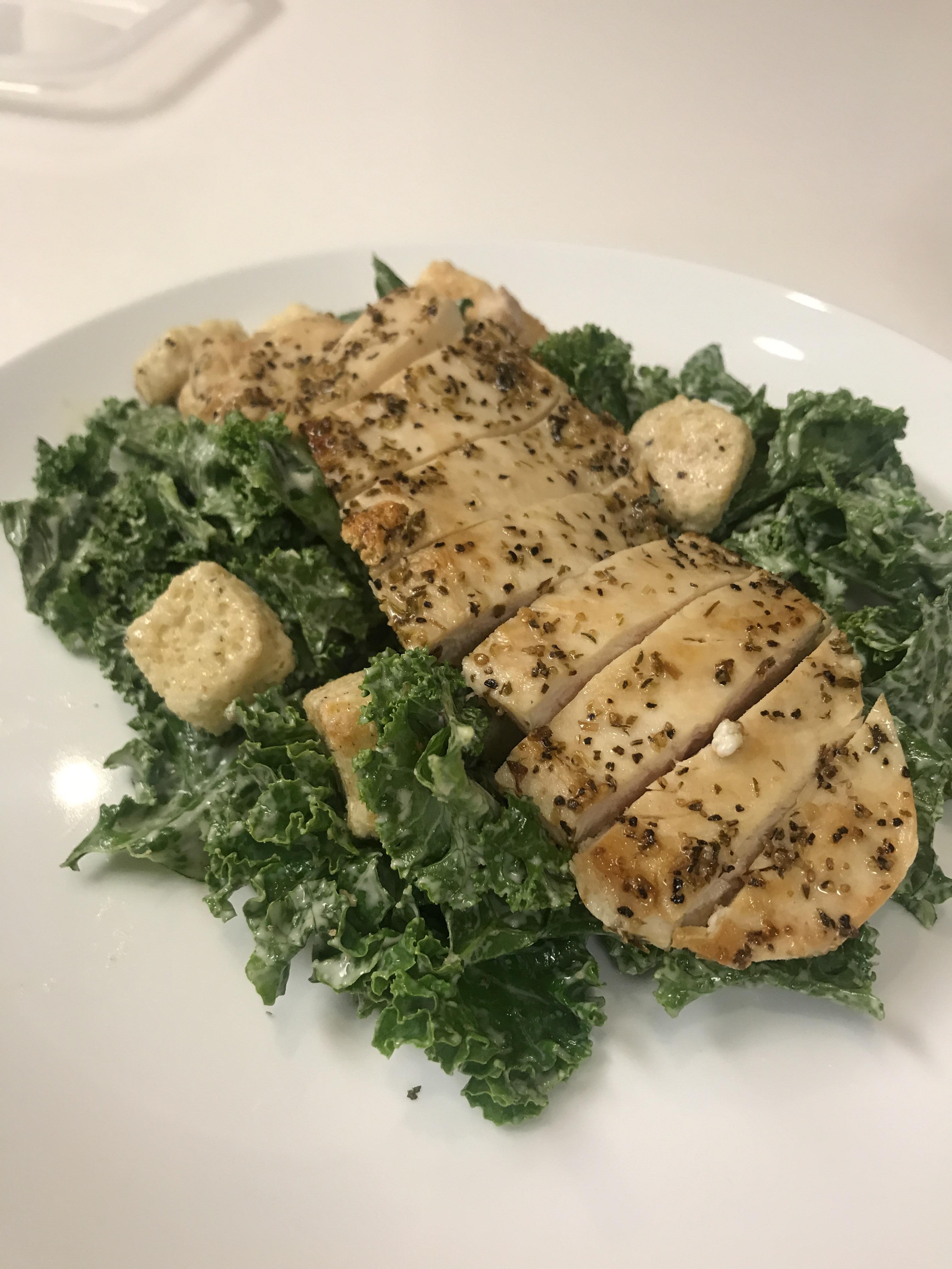 Kale Caesar salad with grilled chicken r/tonightsdinner