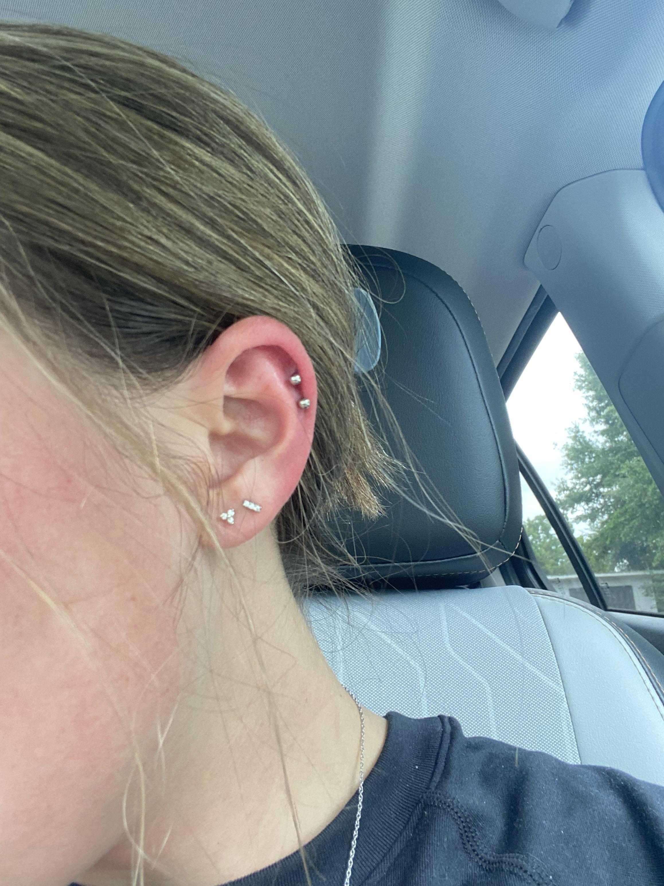 Fresh set of cartilage piercings! The swelling has gone down now, this