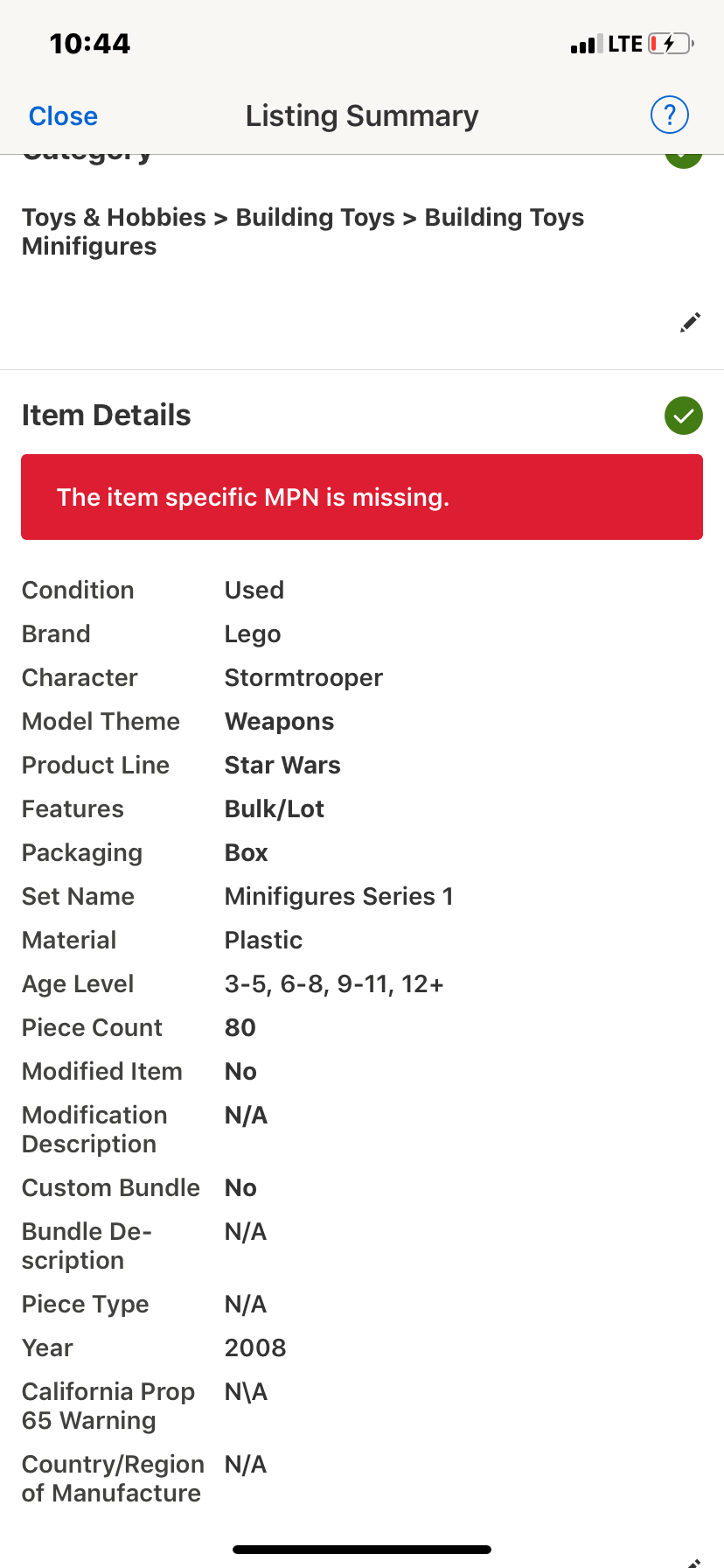 [QUESTION] Why cant i list my items? Lego minifigures r/Ebay