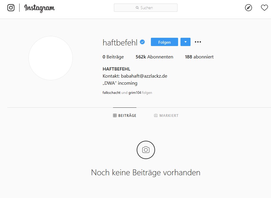 Haftbefehls InstagramProfil ist vermutlich auf "Privat