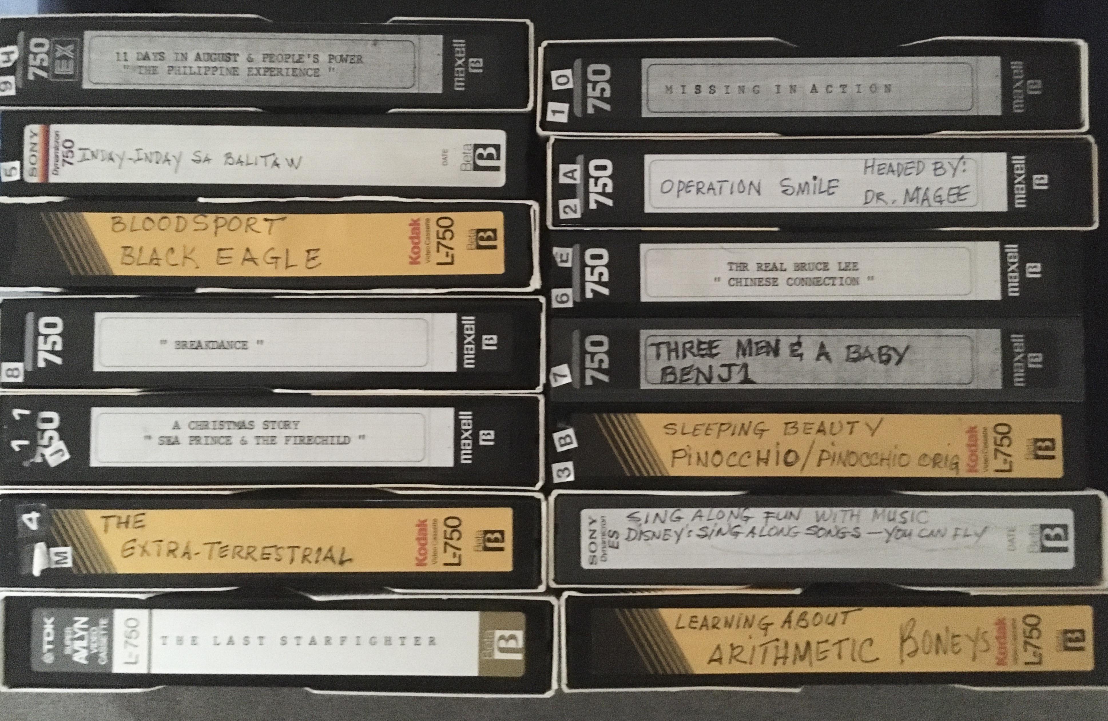 My dad’s collection of Beta tapes, recorded around 19861987. The top