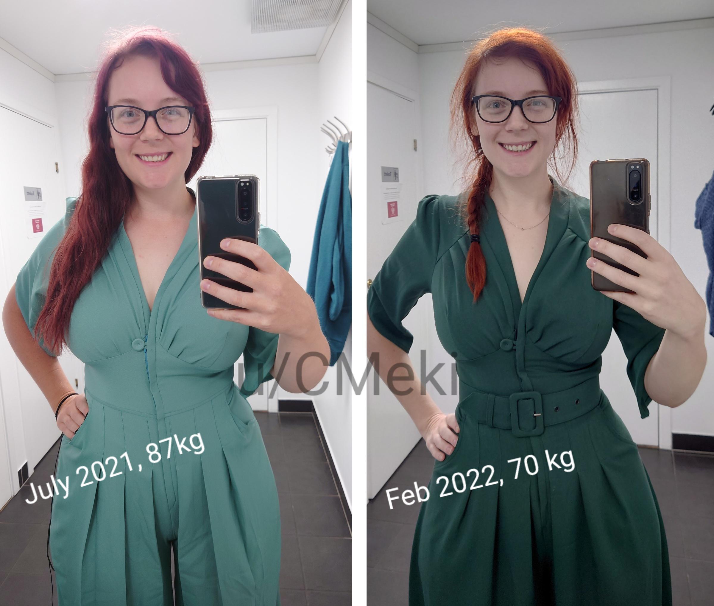 F/30/5'7"[92kg > 87kg > 70kg = 22kg / 48lbs] (9 months) First pic I had
