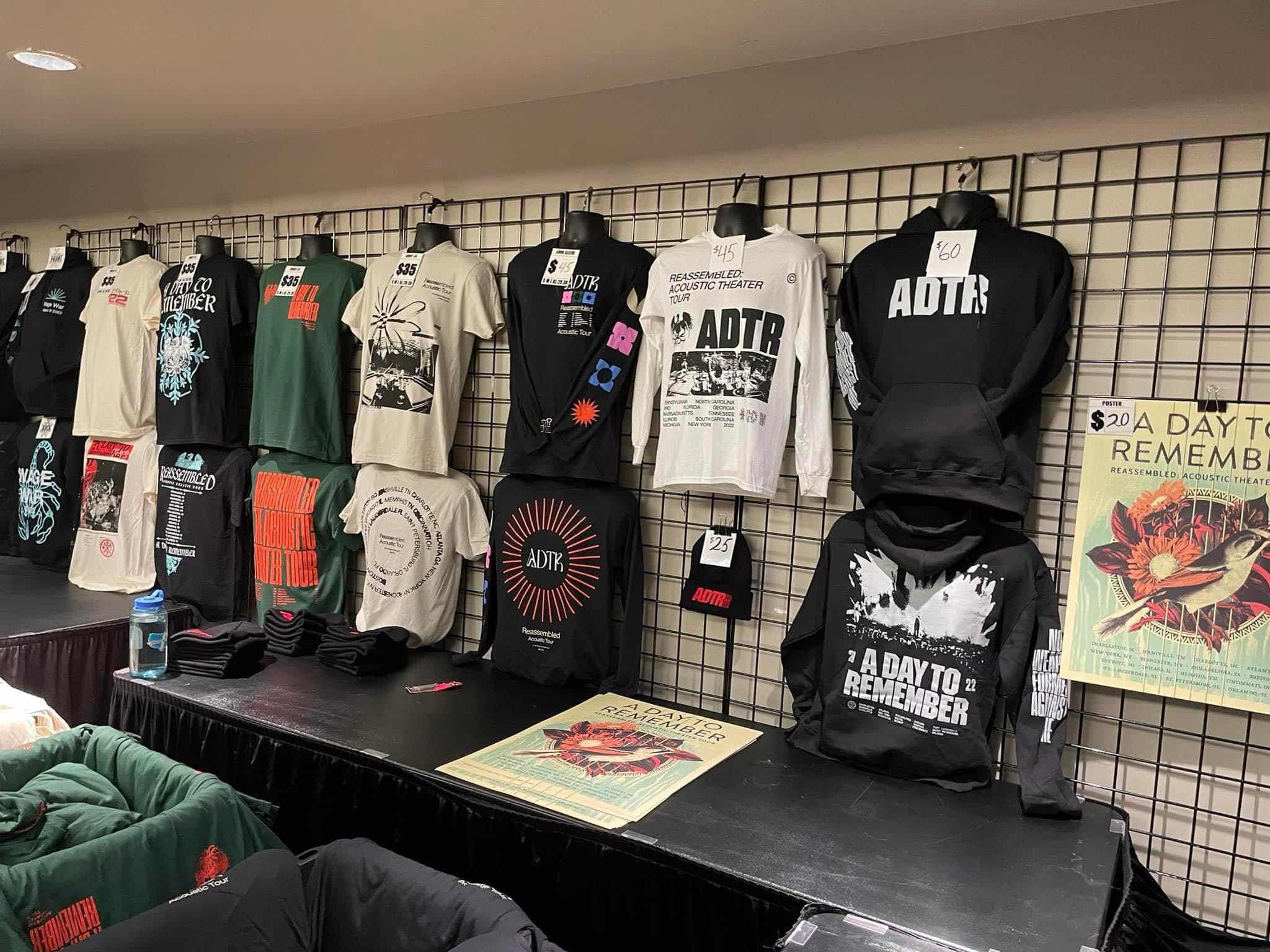 Acoustic tour merch table, same prices as just some more shows. r/ADTR