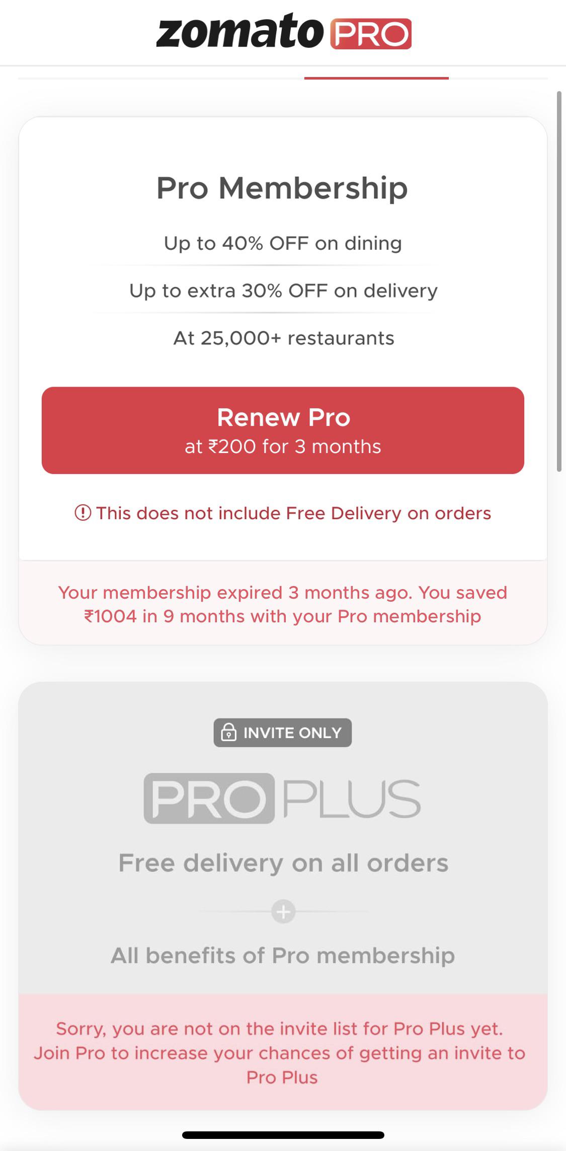How to get Zomato Pro Plus? Says invite only r/india