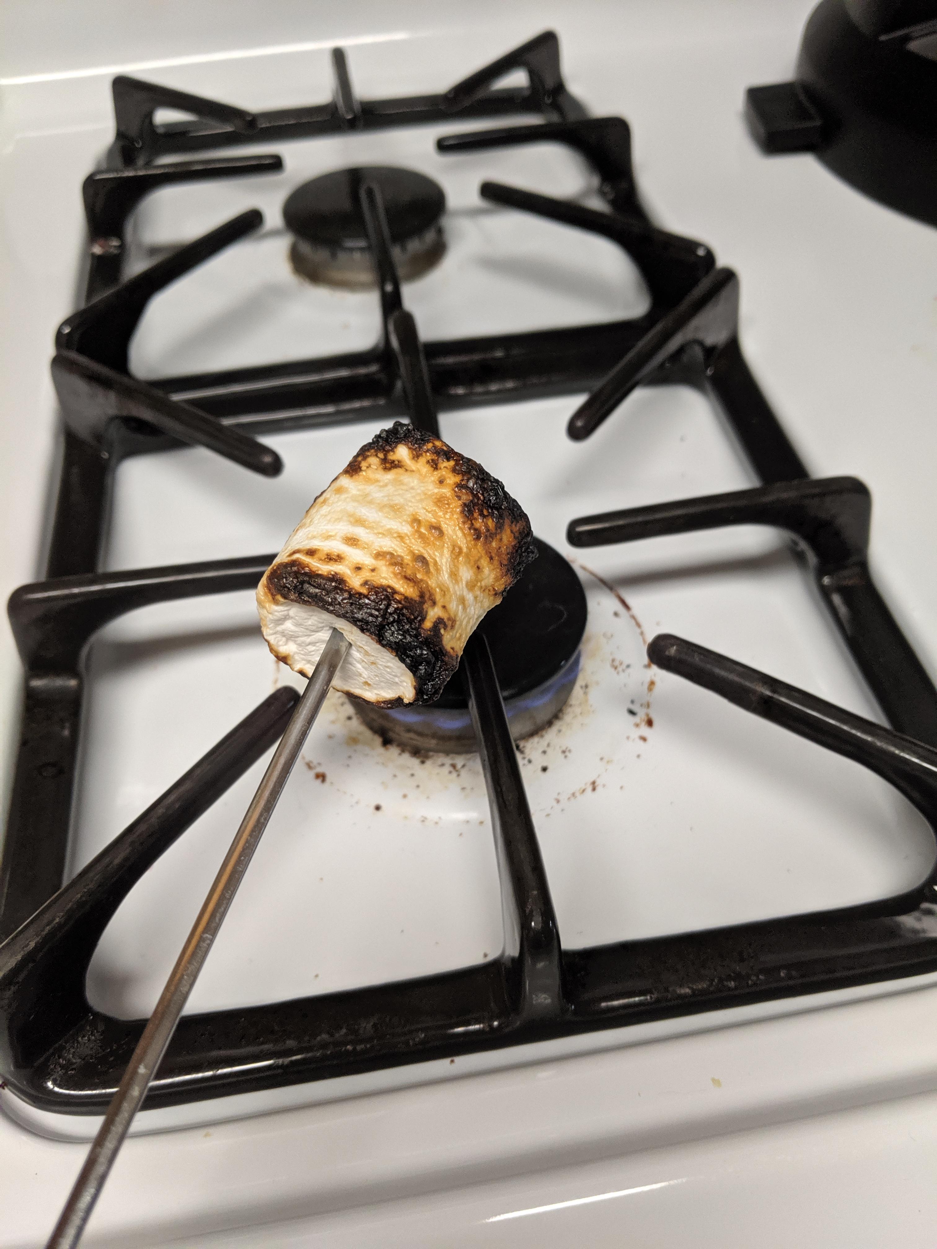 Burnt Trader Joe's vegan marshmallow made over my gas stove r