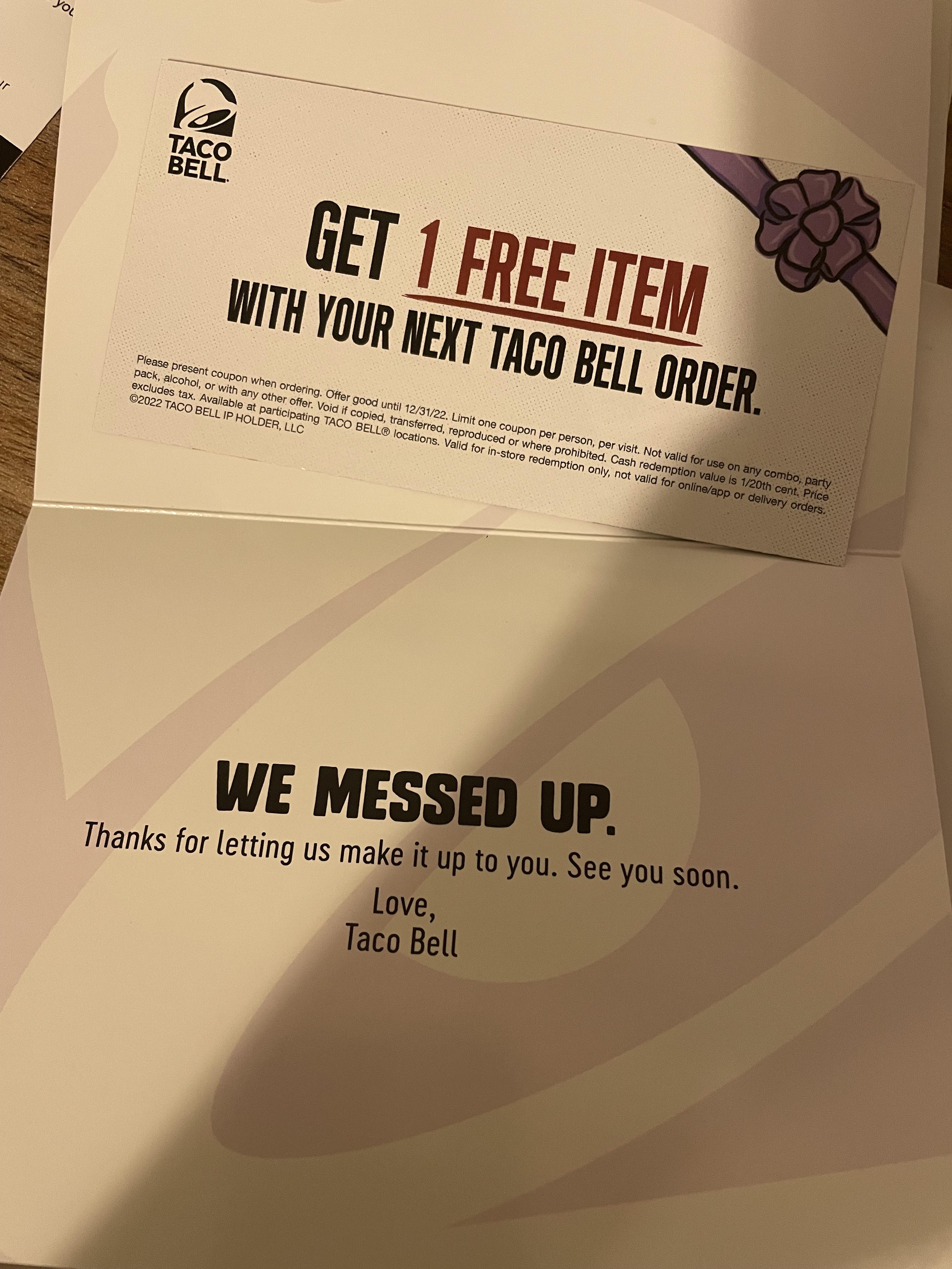 Complained about a wrong order back in April on the app, and they just