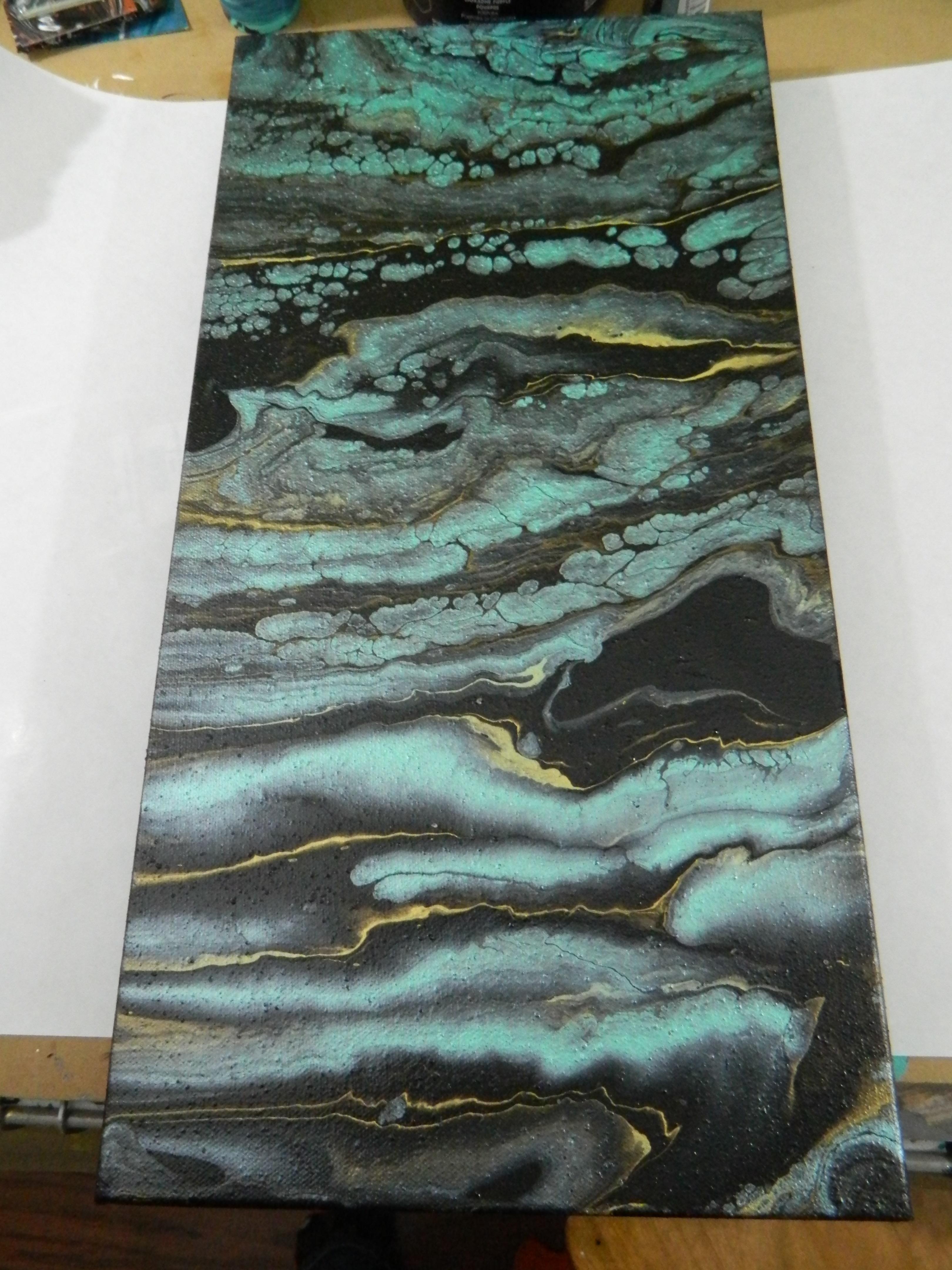 Black, gold and turquoise pour. r/PourPainting