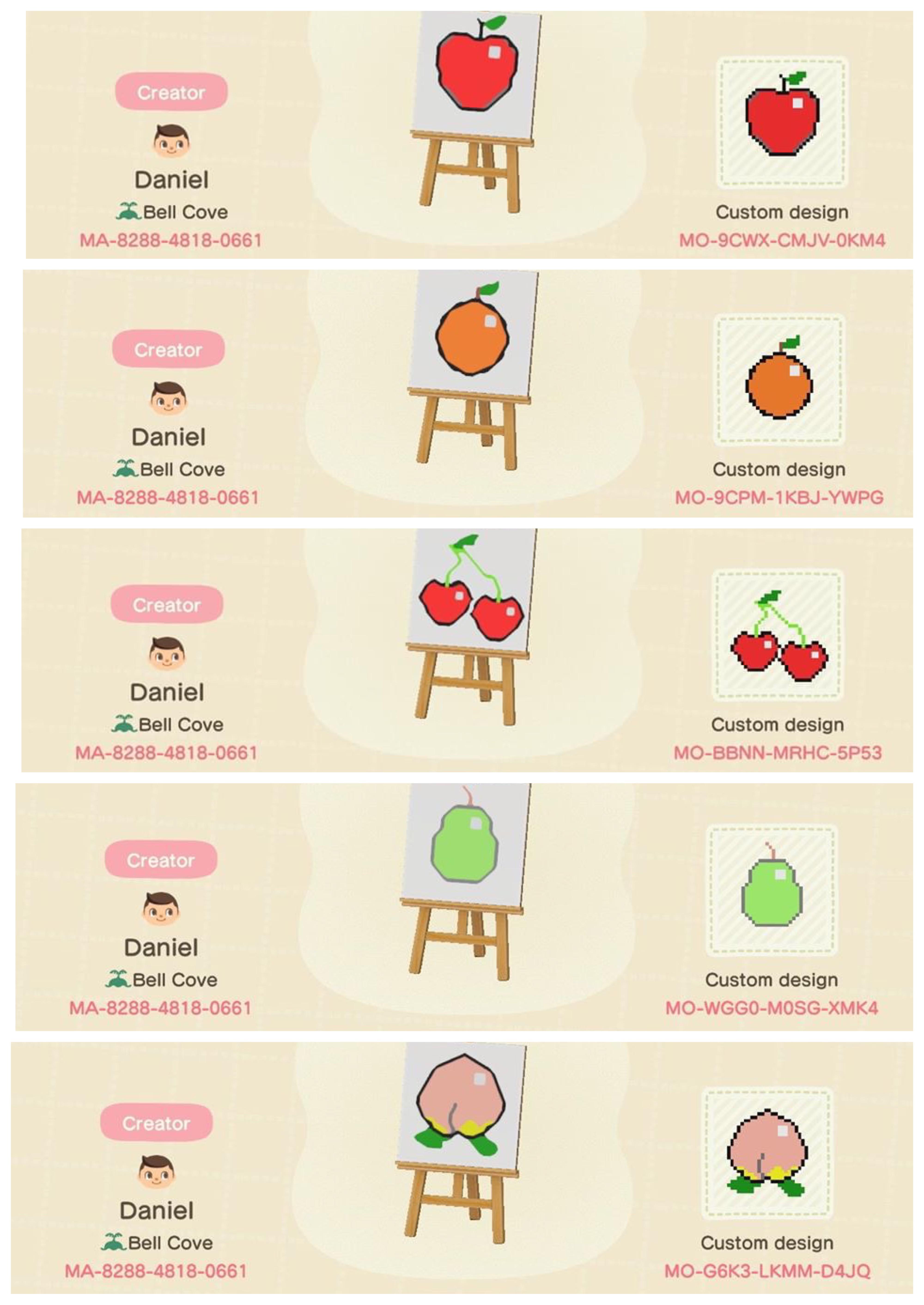 All of the fruits custom designs AnimalCrossing