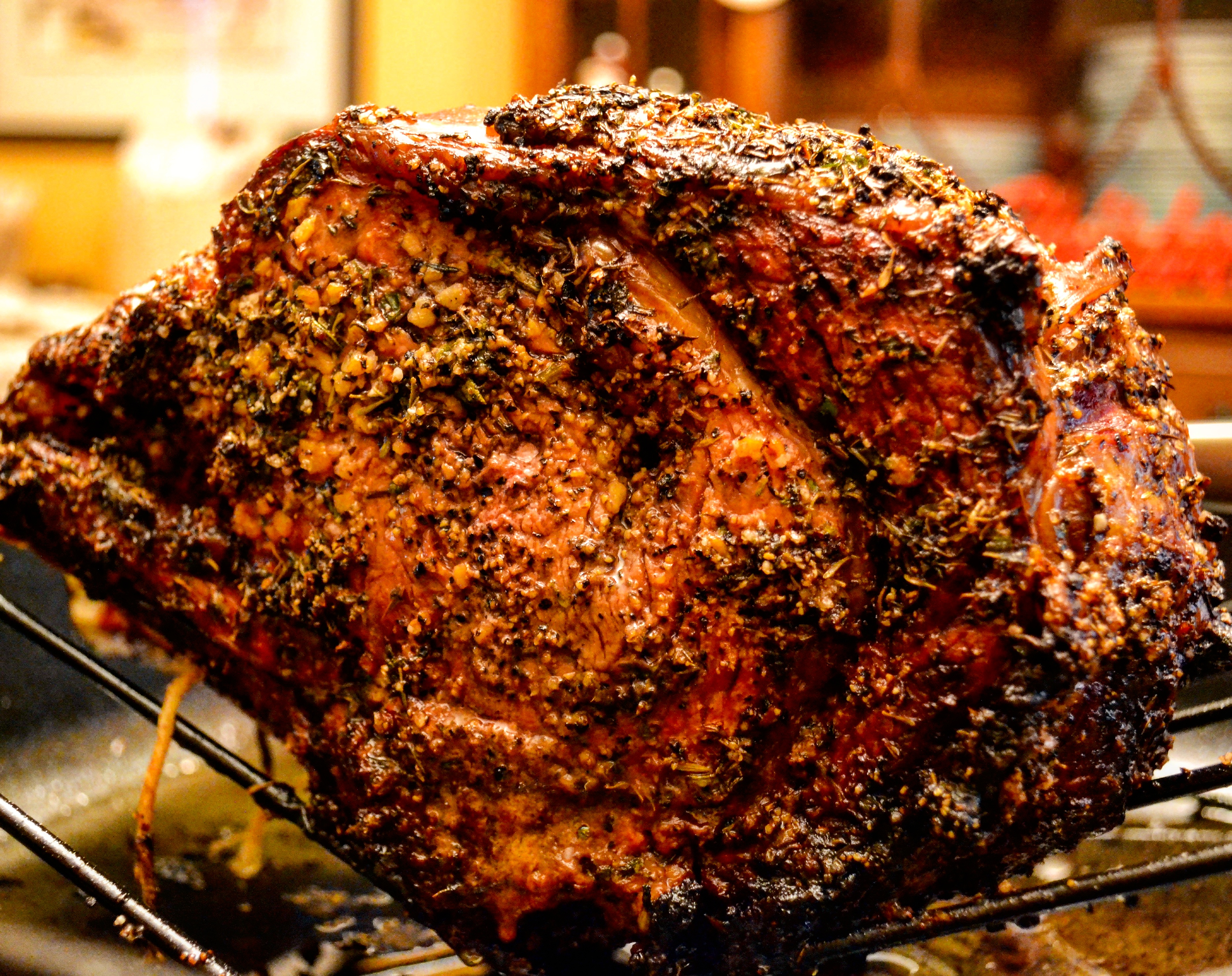 Traegered a Garlic, Herb, and Butter Crusted Choice Ribeye Roast