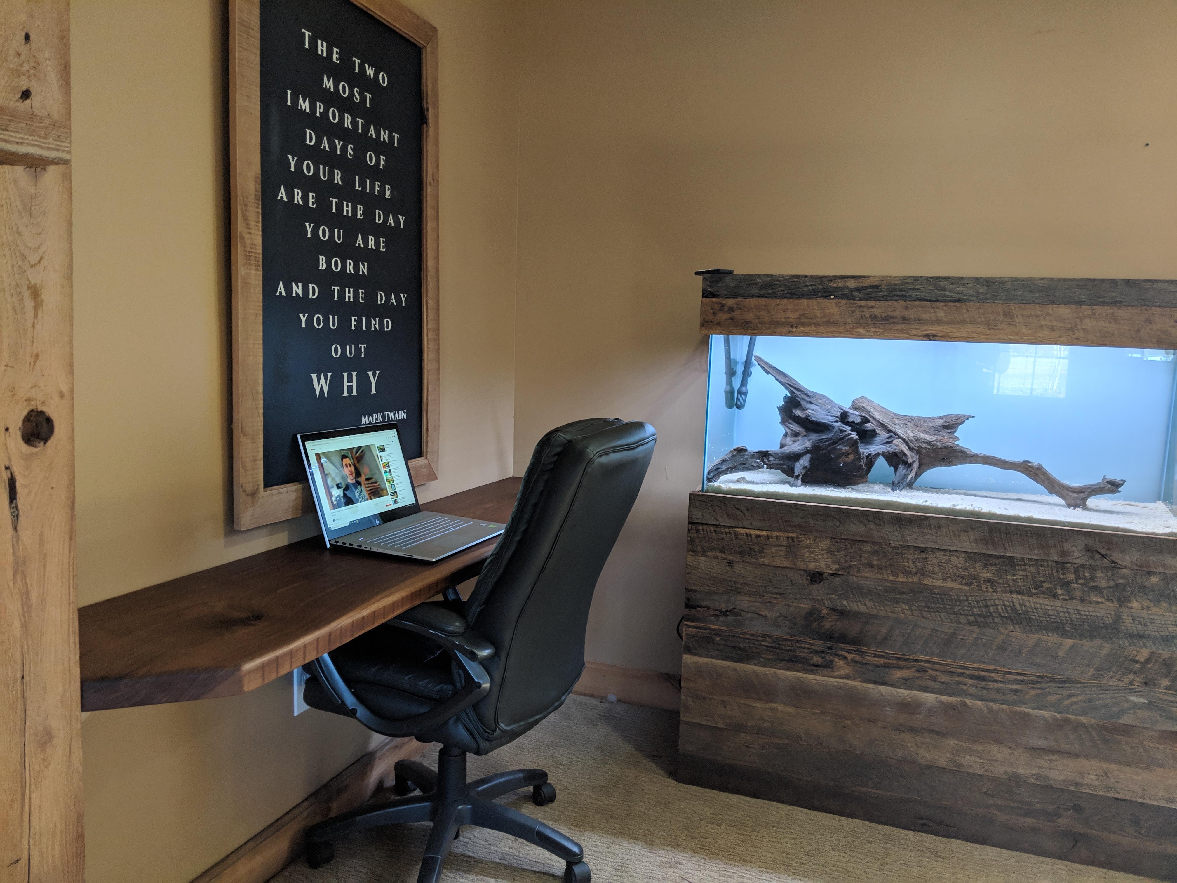 Walnut desk and reclaimed oak aquarium stand I made this week. r