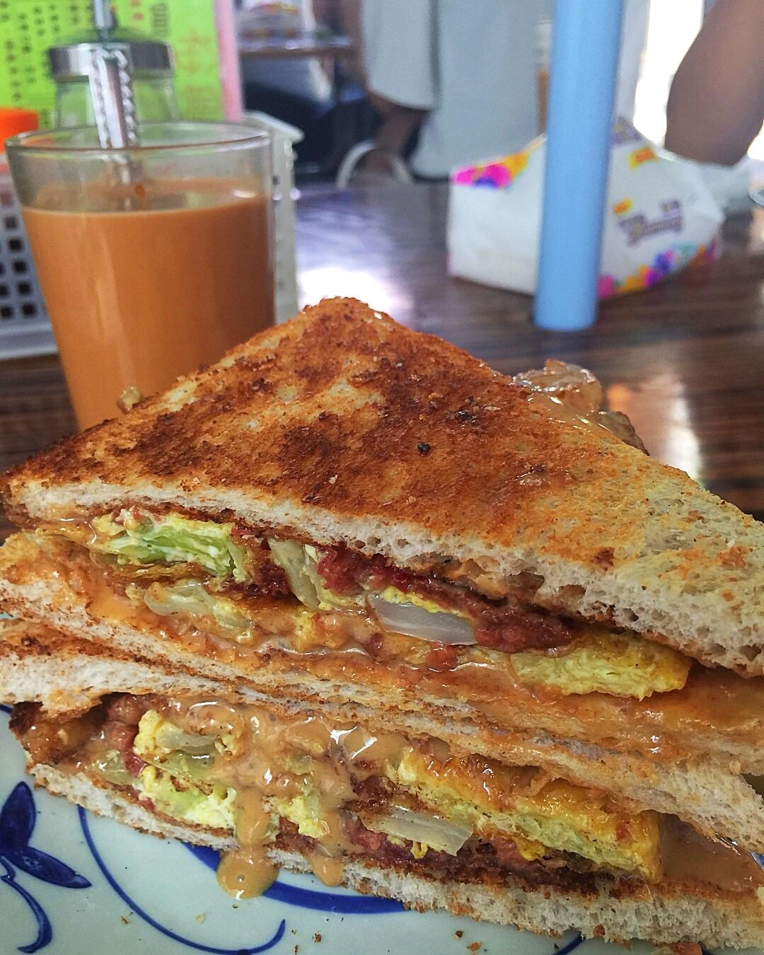[i ate] corn beef and cabbage fried egg sandwich with peanut butter