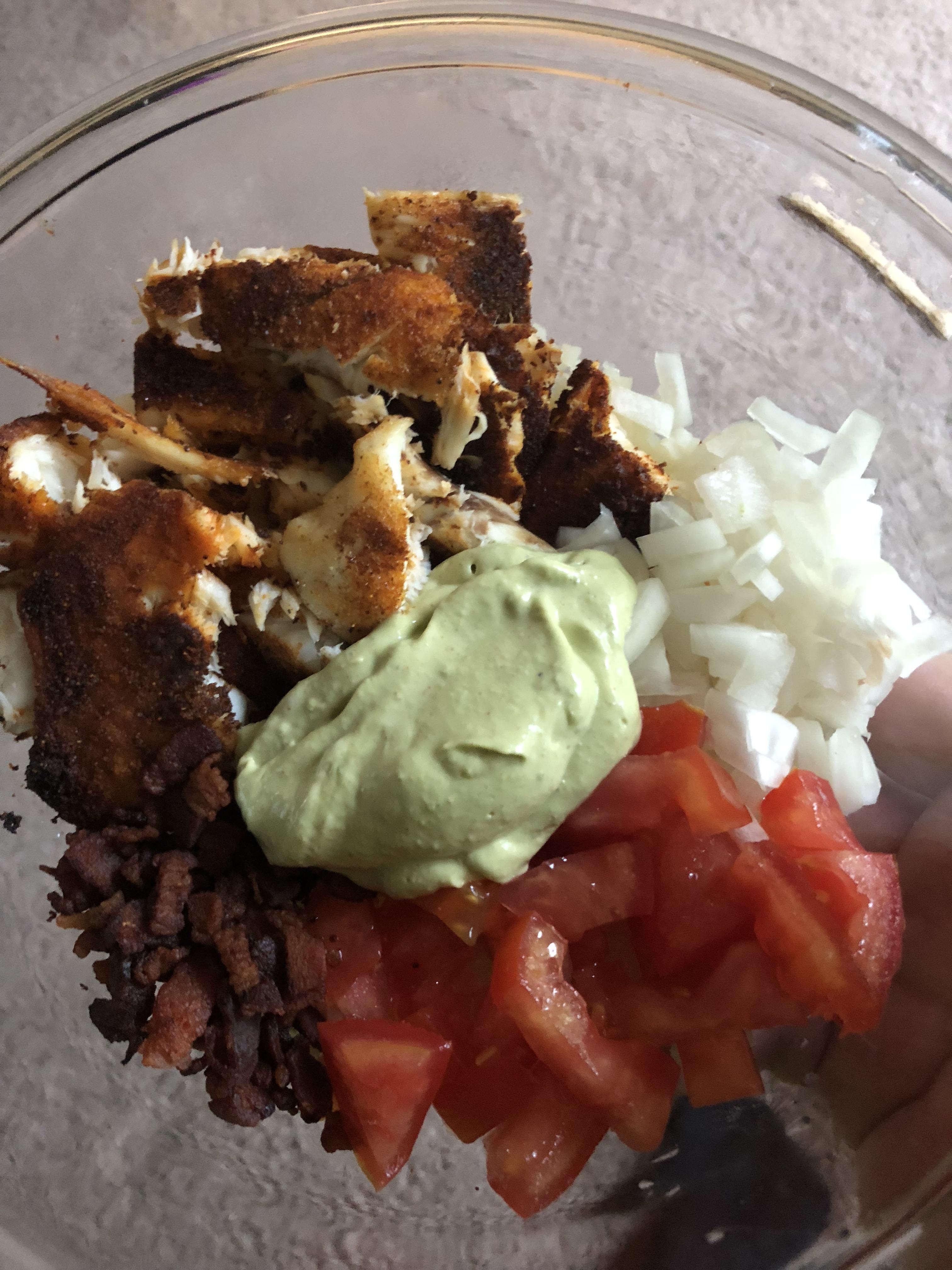 Not Pretty, but Blackened Tilapia Cauliflower Rice Bowls (with onion