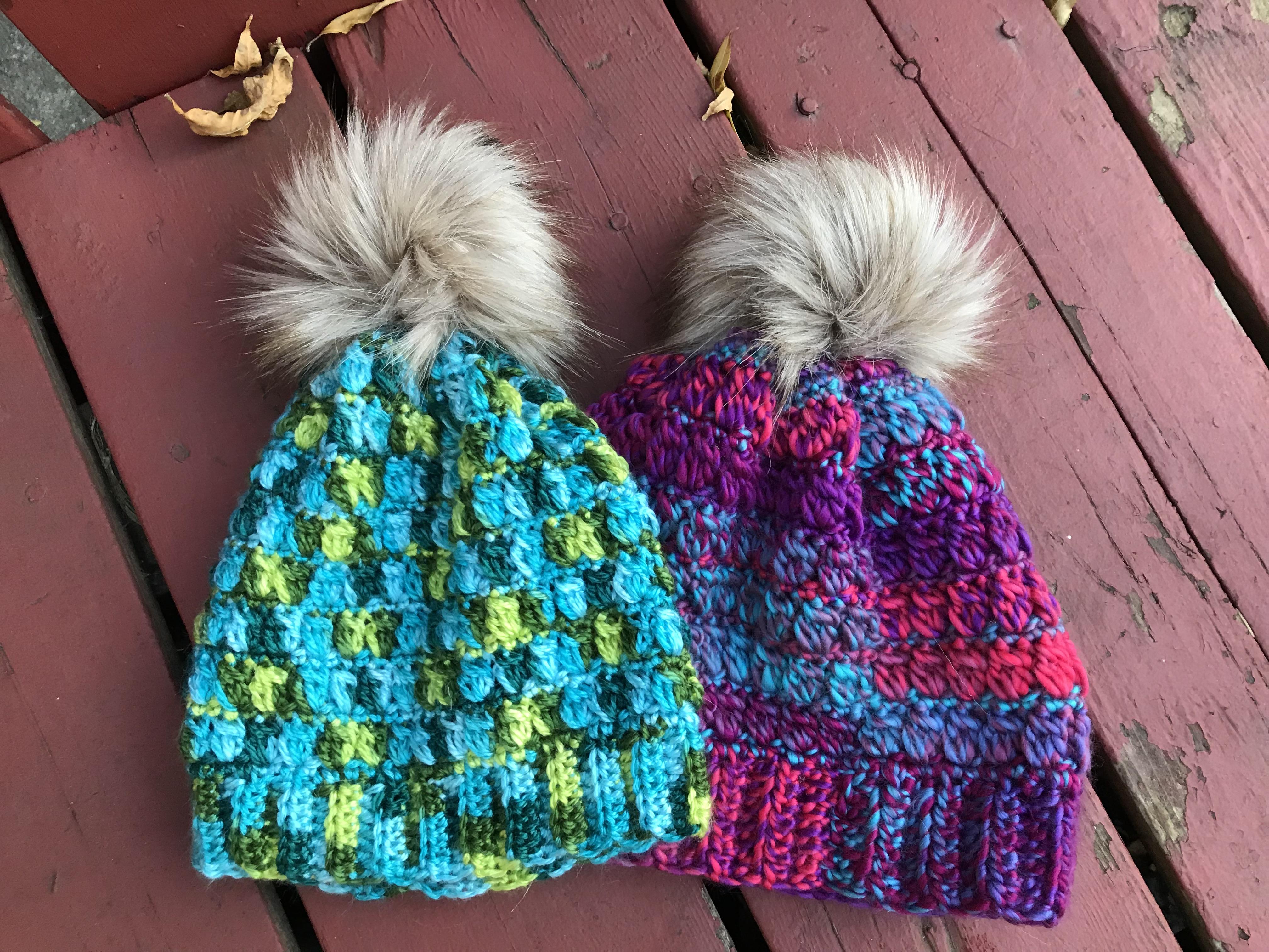Hats for my girls. I LOVE the faux fur poms on crocheted hats! r/crochet