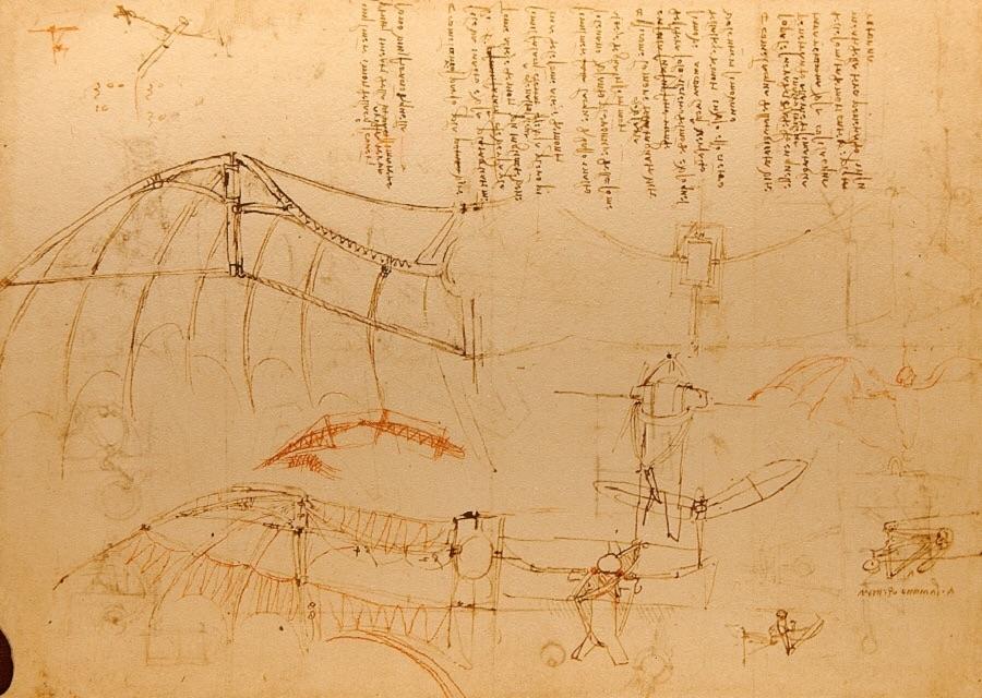 Leonardo da Vinci’s ornithopter sketches from 1485 are probably the