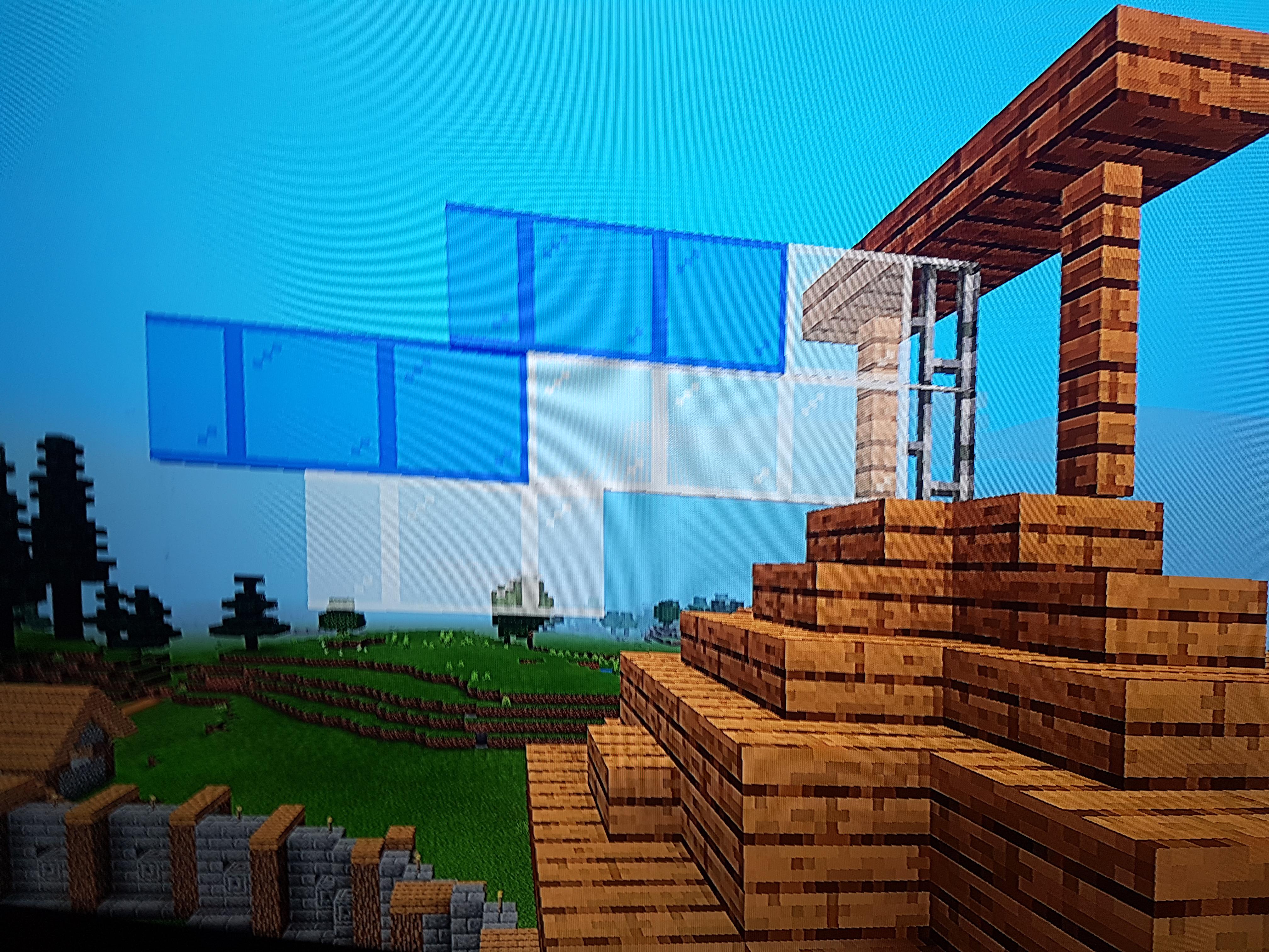 You can use glass panes, wooden posts and iron bars to make a nice real looking flag. The way