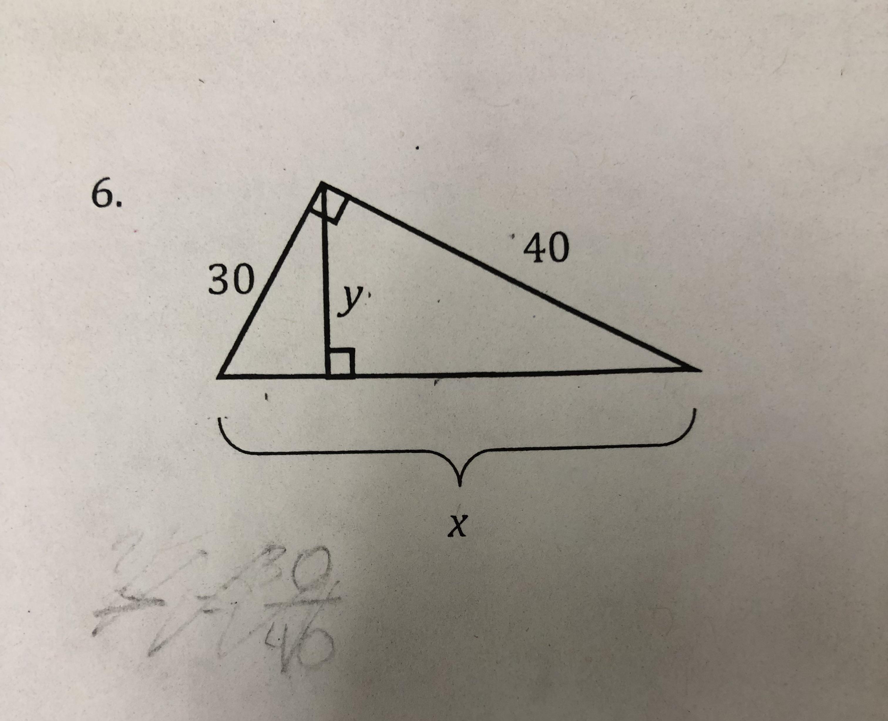 [Sophomore math] altitude on hypotenuse. Find the y and the x. : r