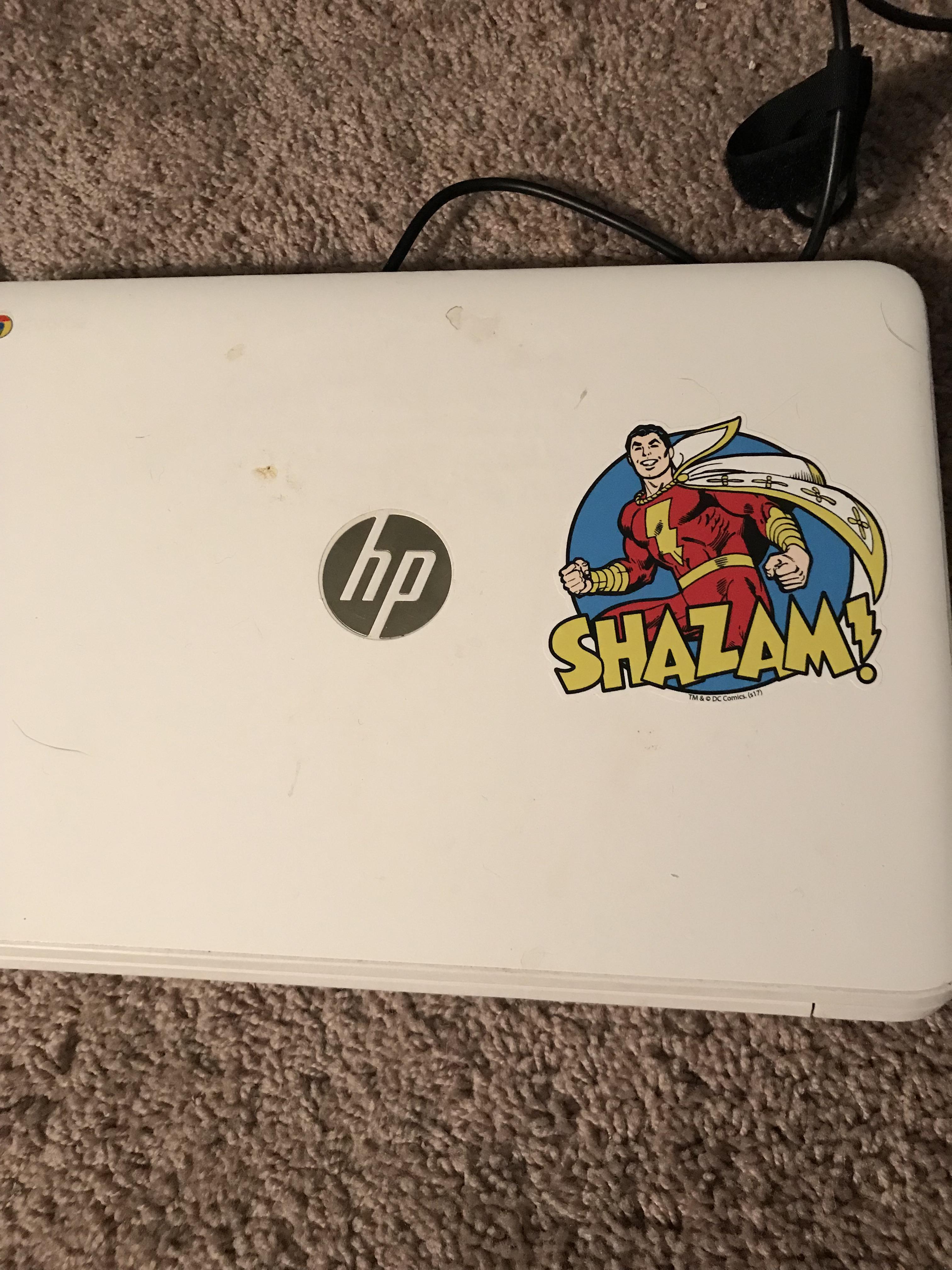 First time I ever put a sticker on my laptop Shazam