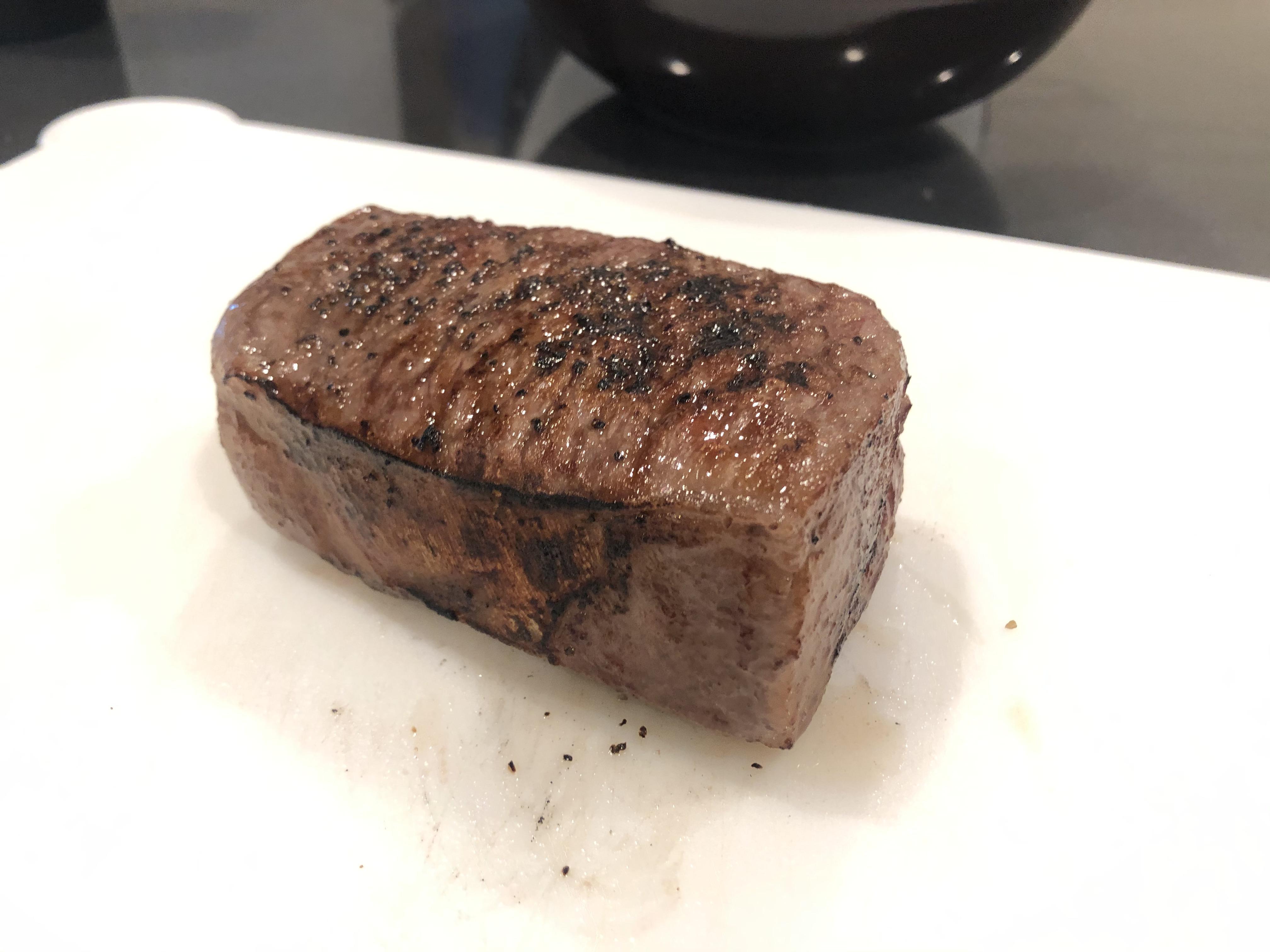 8 oz A5 striploin Kagoshima wagyu sous vide then seared with torch.(licked the plate, the