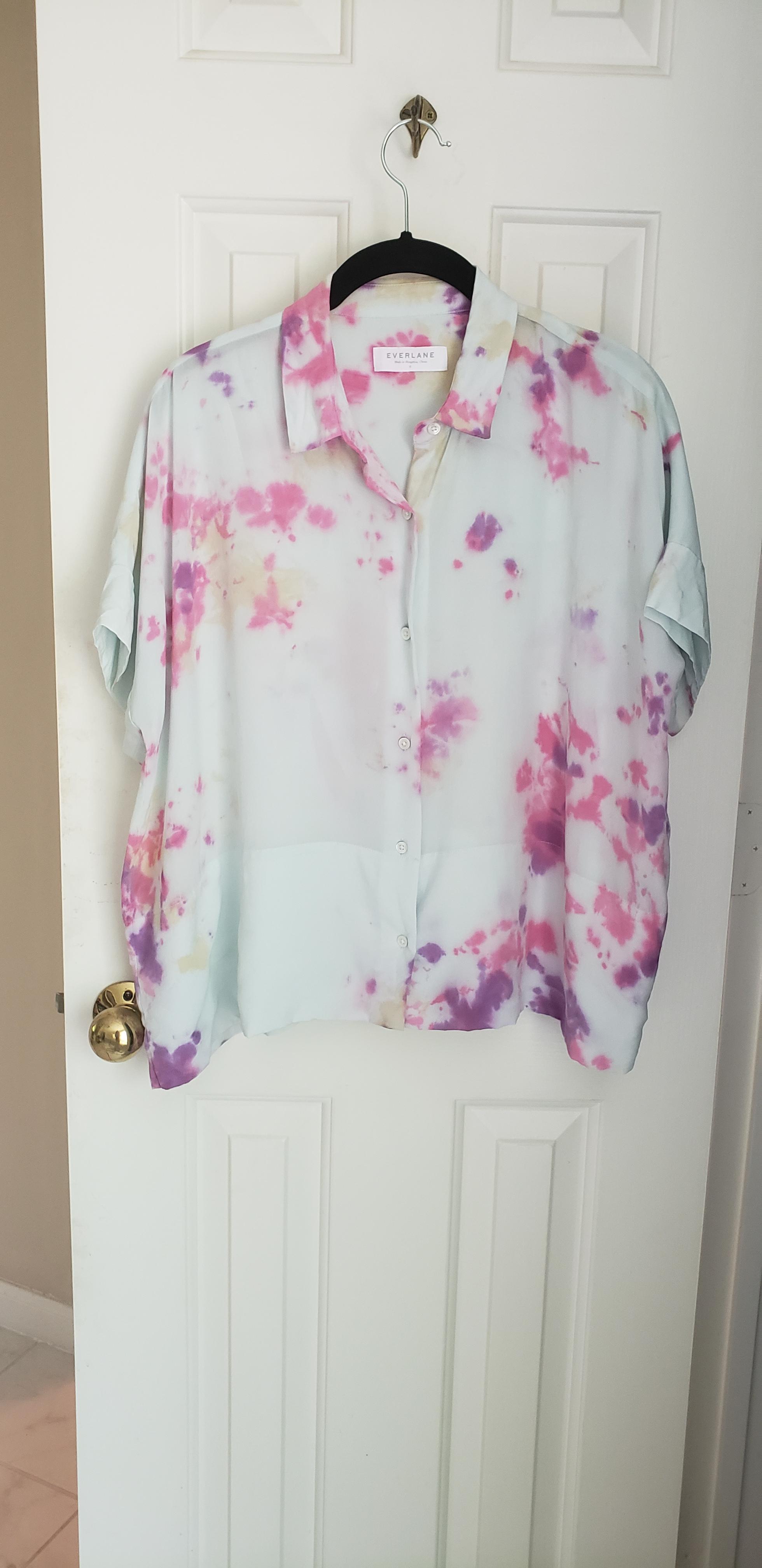 This second hand silk everlane shirt had a stain, so I tie dyed it! I