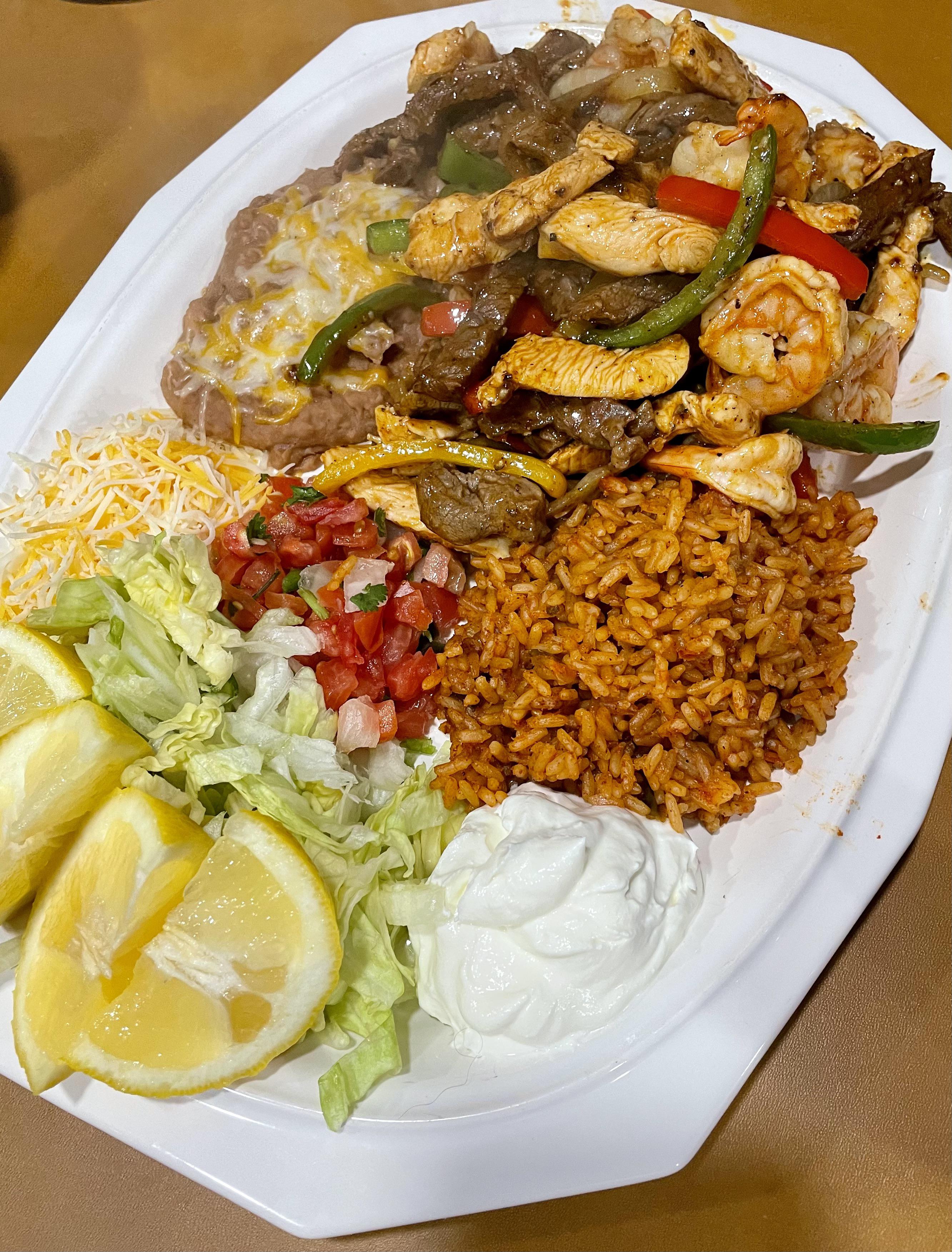 Chicken, steak, & shrimp fajitas r/tonightsdinner