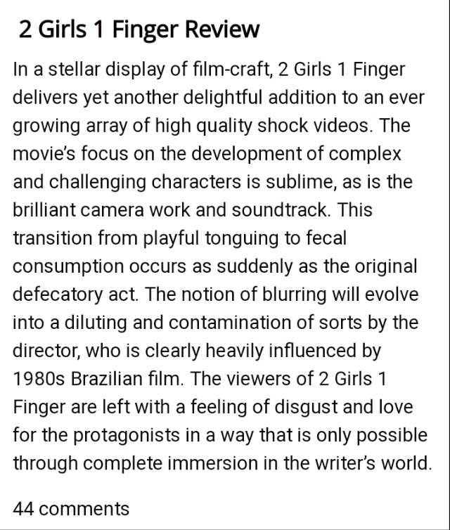 This Unexpectedly Literary Review Of 2 Girls 1 Finger : PornhubComments