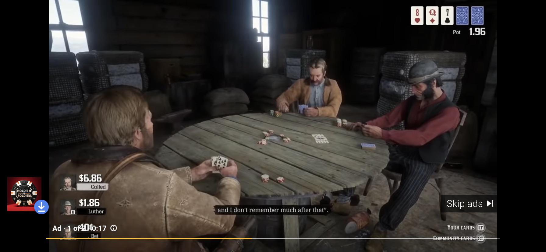 Mobile poker add with rdr2 as the video😂 r/RDR2