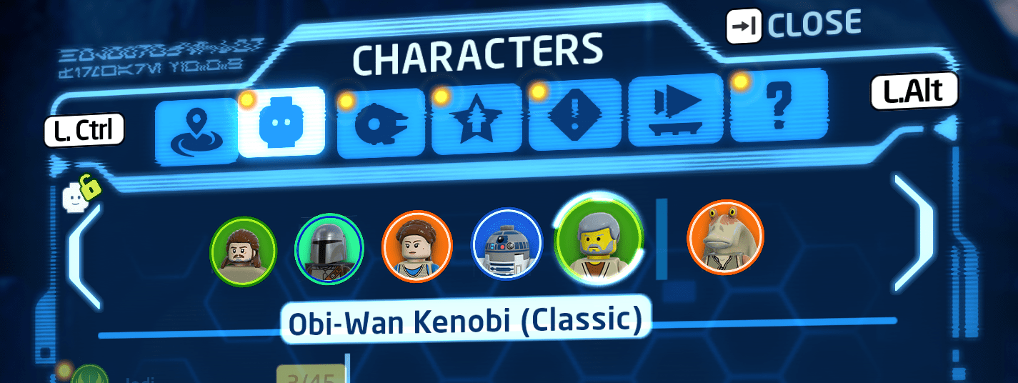 What does the bar in between Obi Wan and Jar Jar mean in Character
