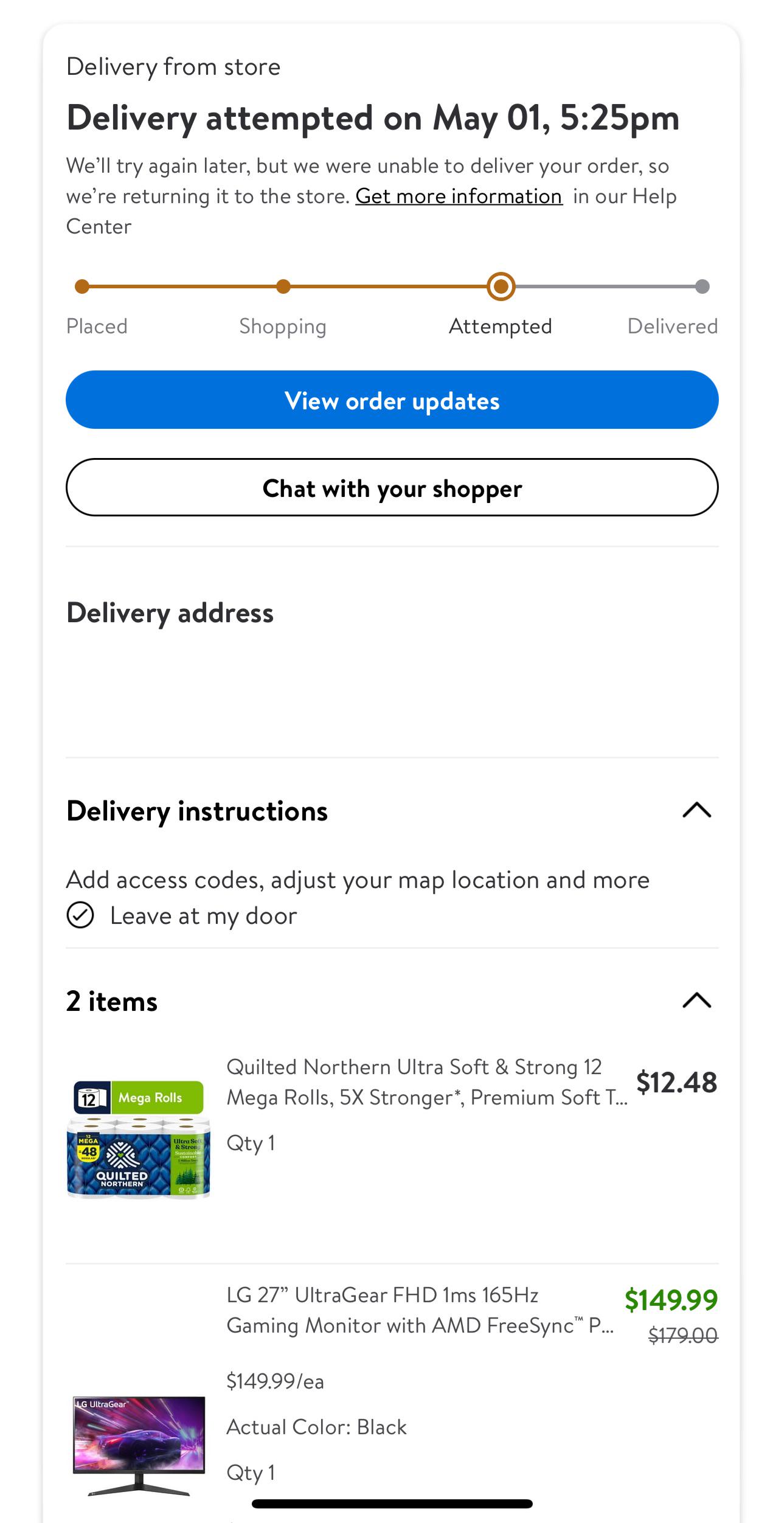Delivery driver “attempted” a leave at door order and I was even