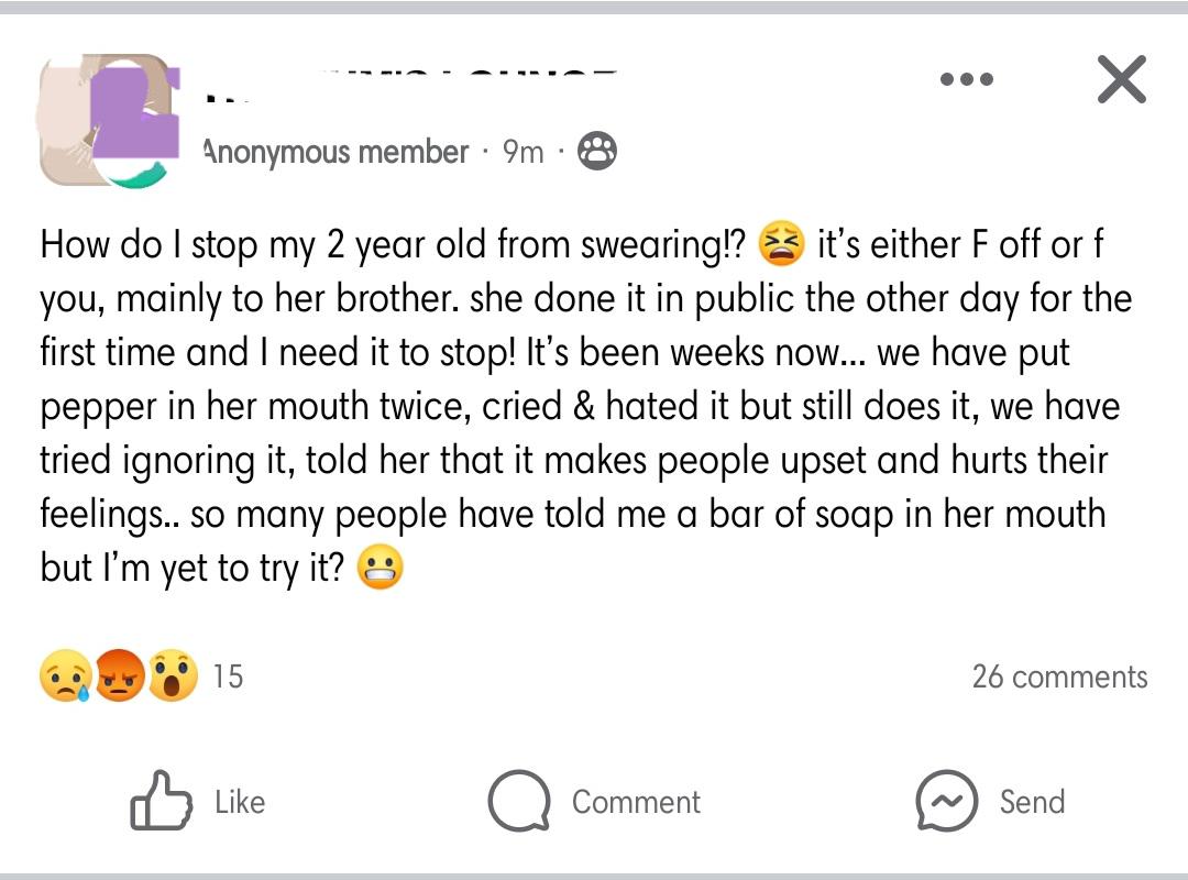 When it was pointed out that putting pepper and soap in an infant's