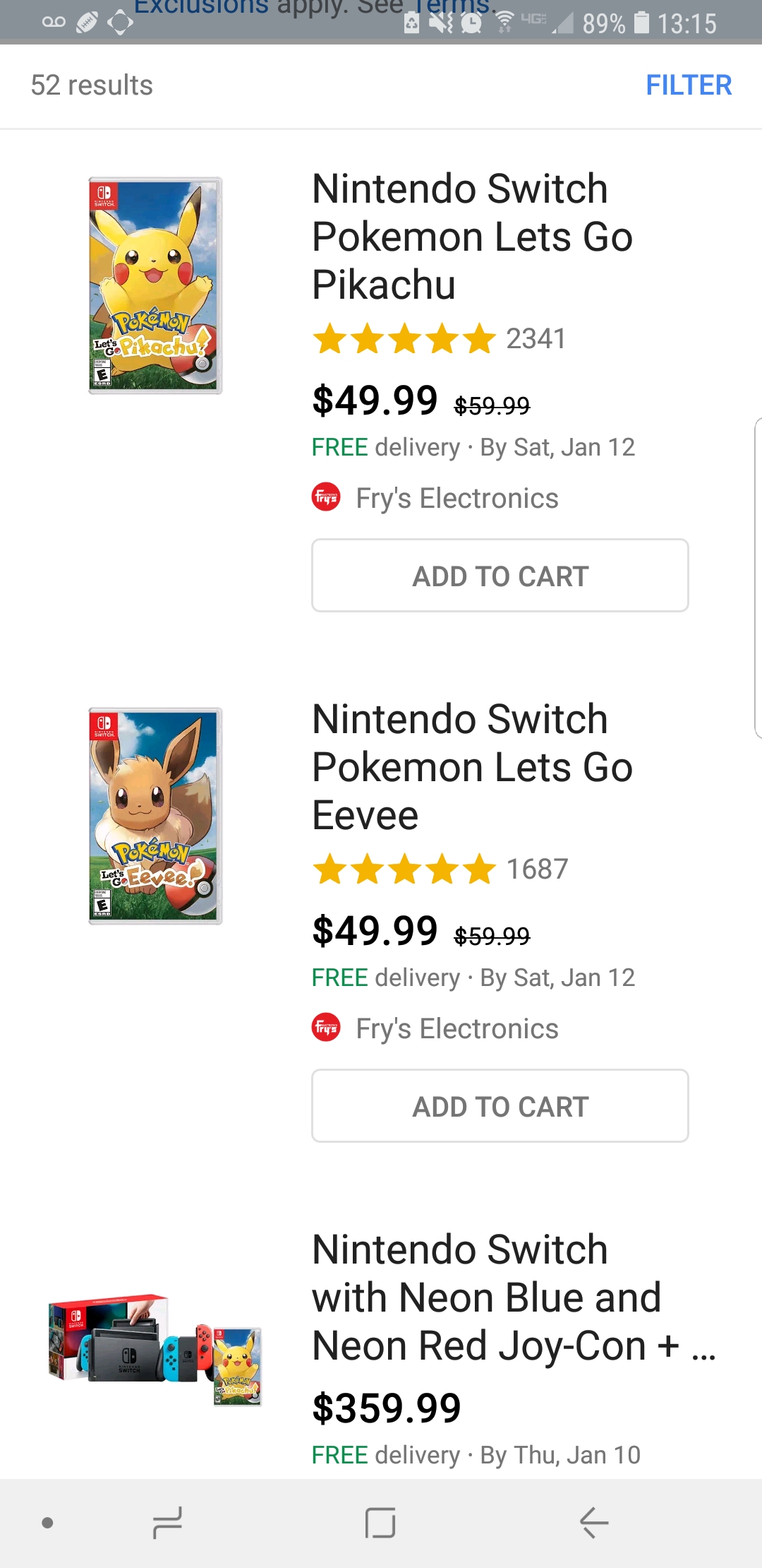 [Google Express / Fry's] Pokemon Let's Go Pikachu and Pokemon Let's Go Eevee 49.99 (Promo