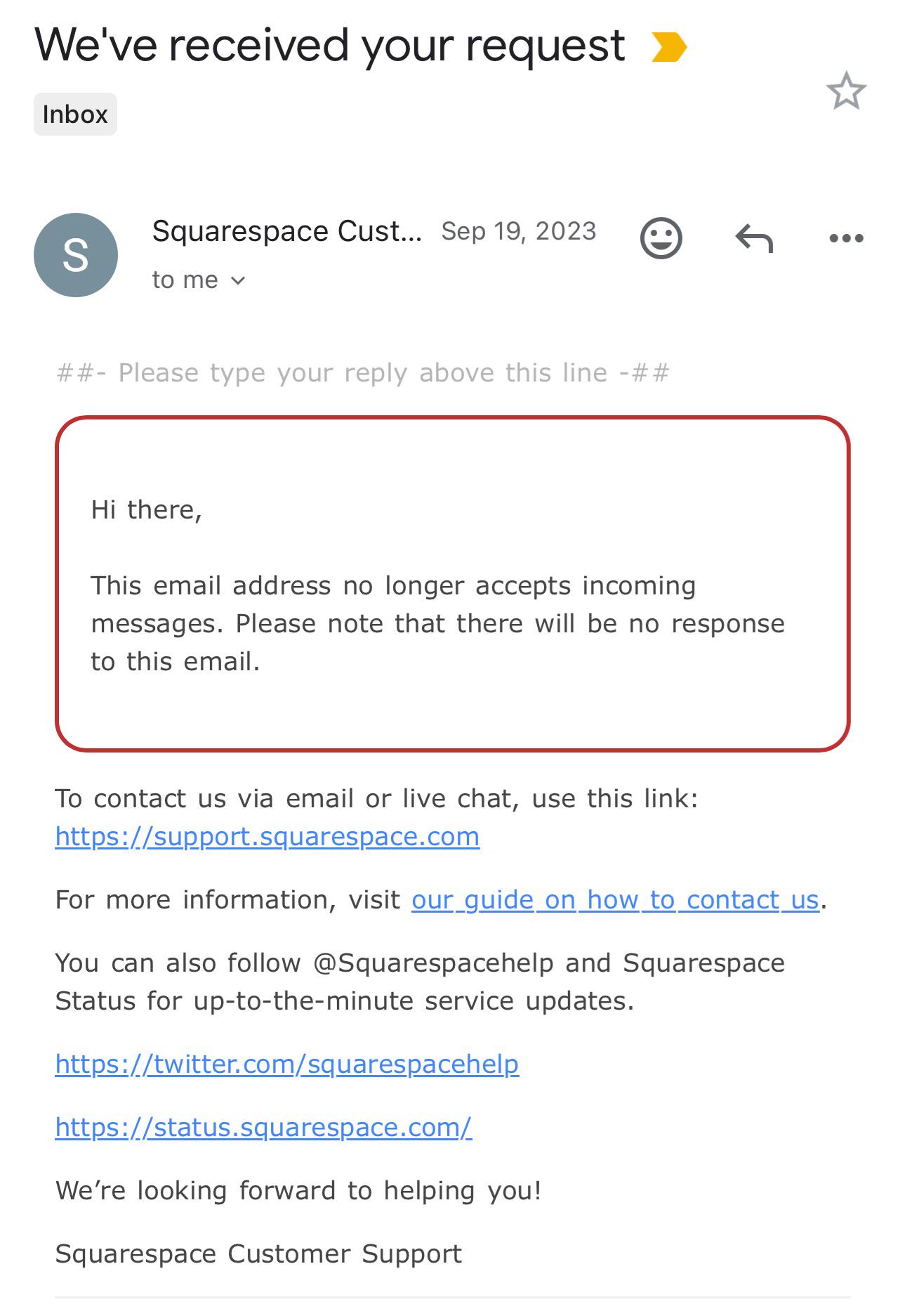 Customer care email address? r/squarespace