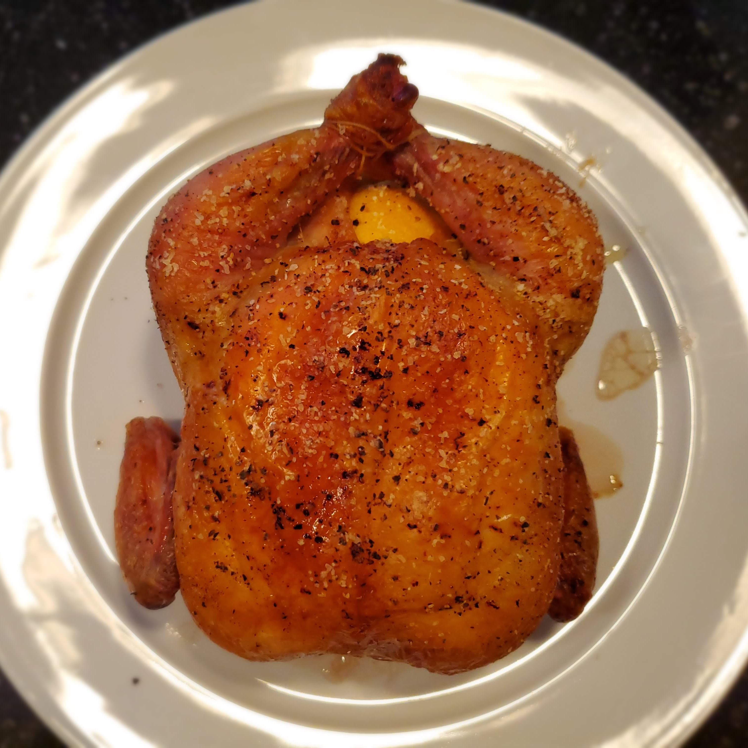 Simple roast chicken, with only kosher salt, lemon zest, and fresh