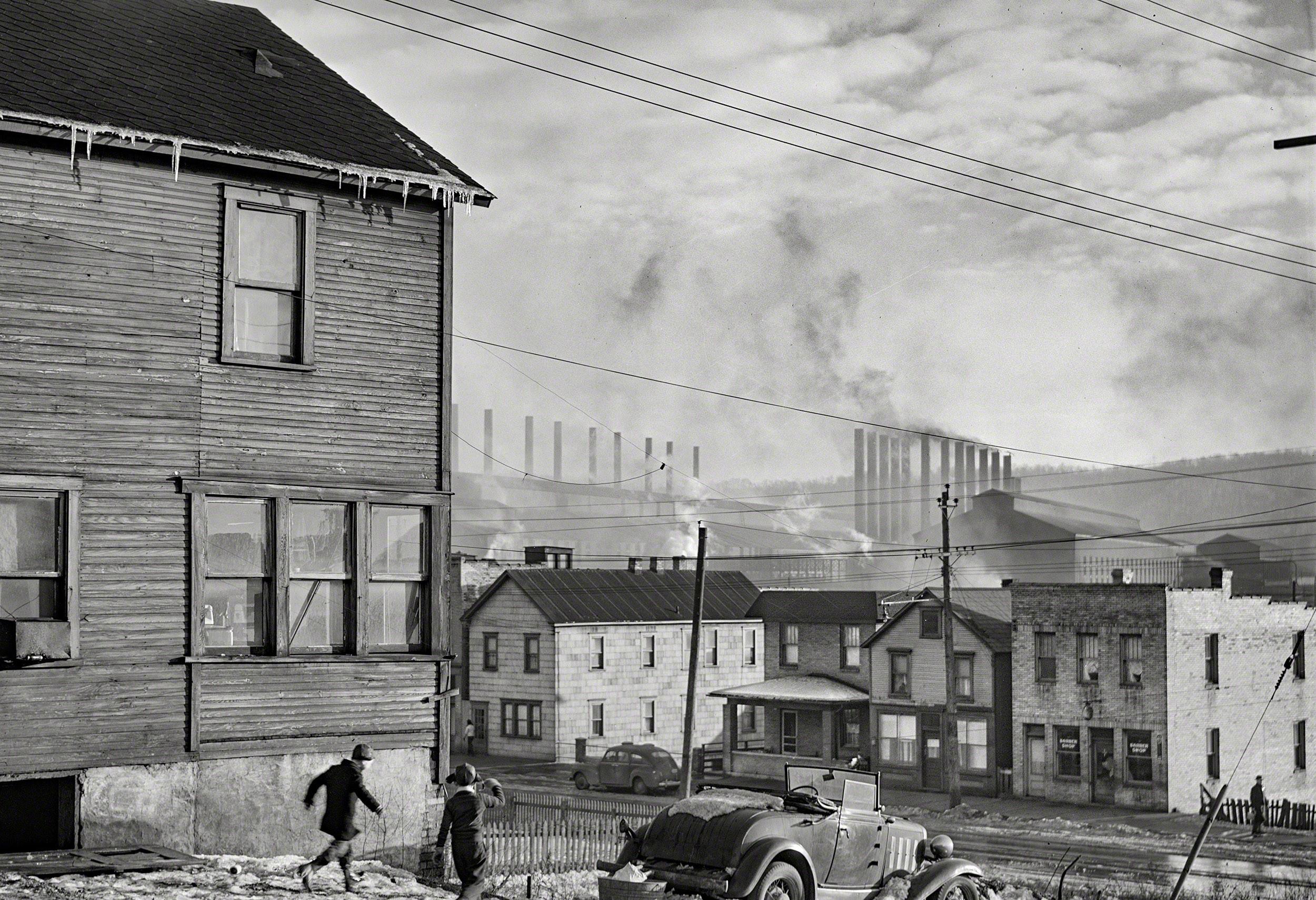 Houses and Pittsburgh Crucible Steel Company in Midland, Pennsylvania