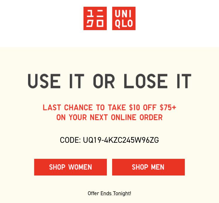 Uniqlo 10 off 75 Code r/frugalmalefashion