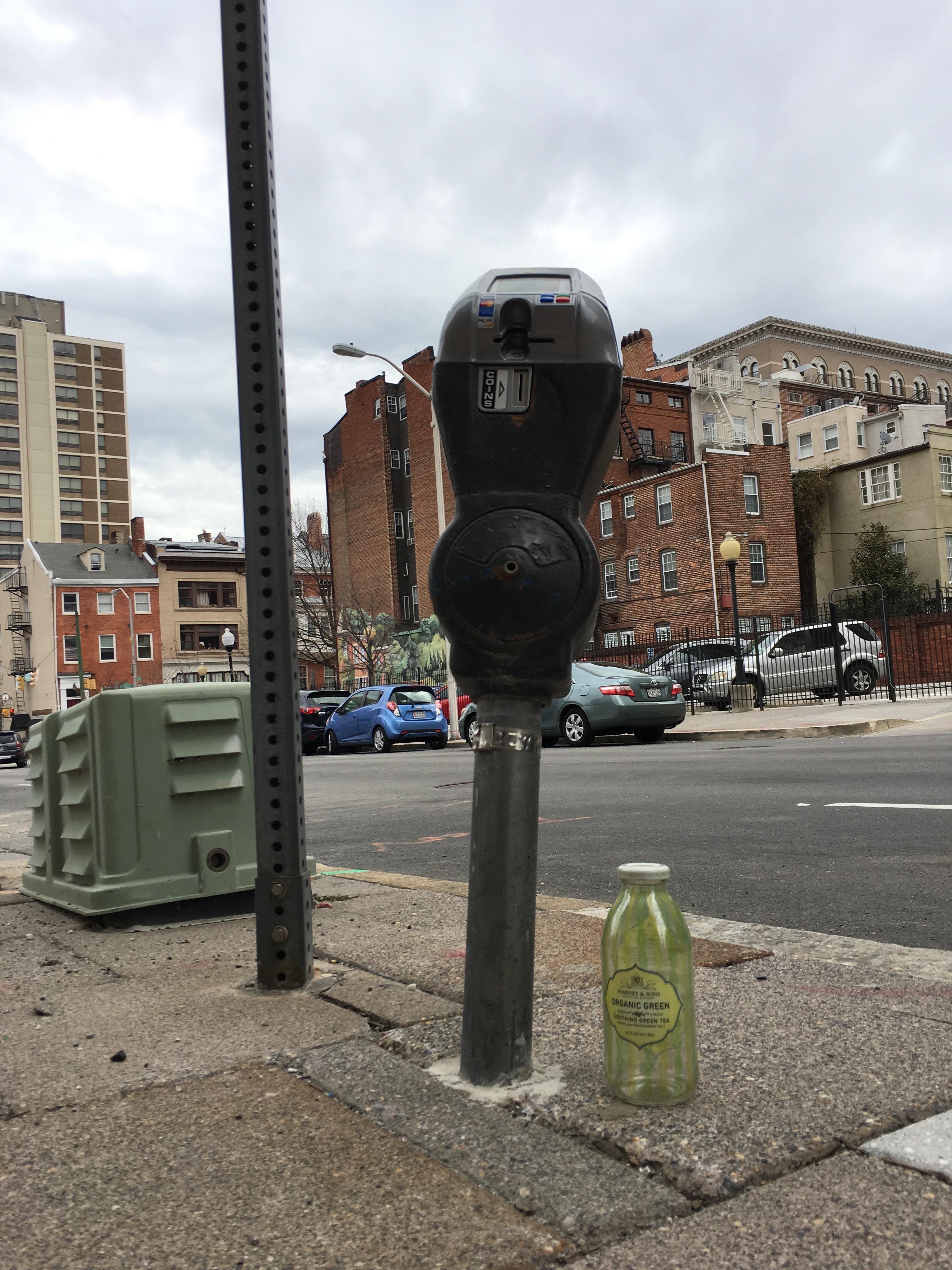 This parking meter is not optimized for tall people tall