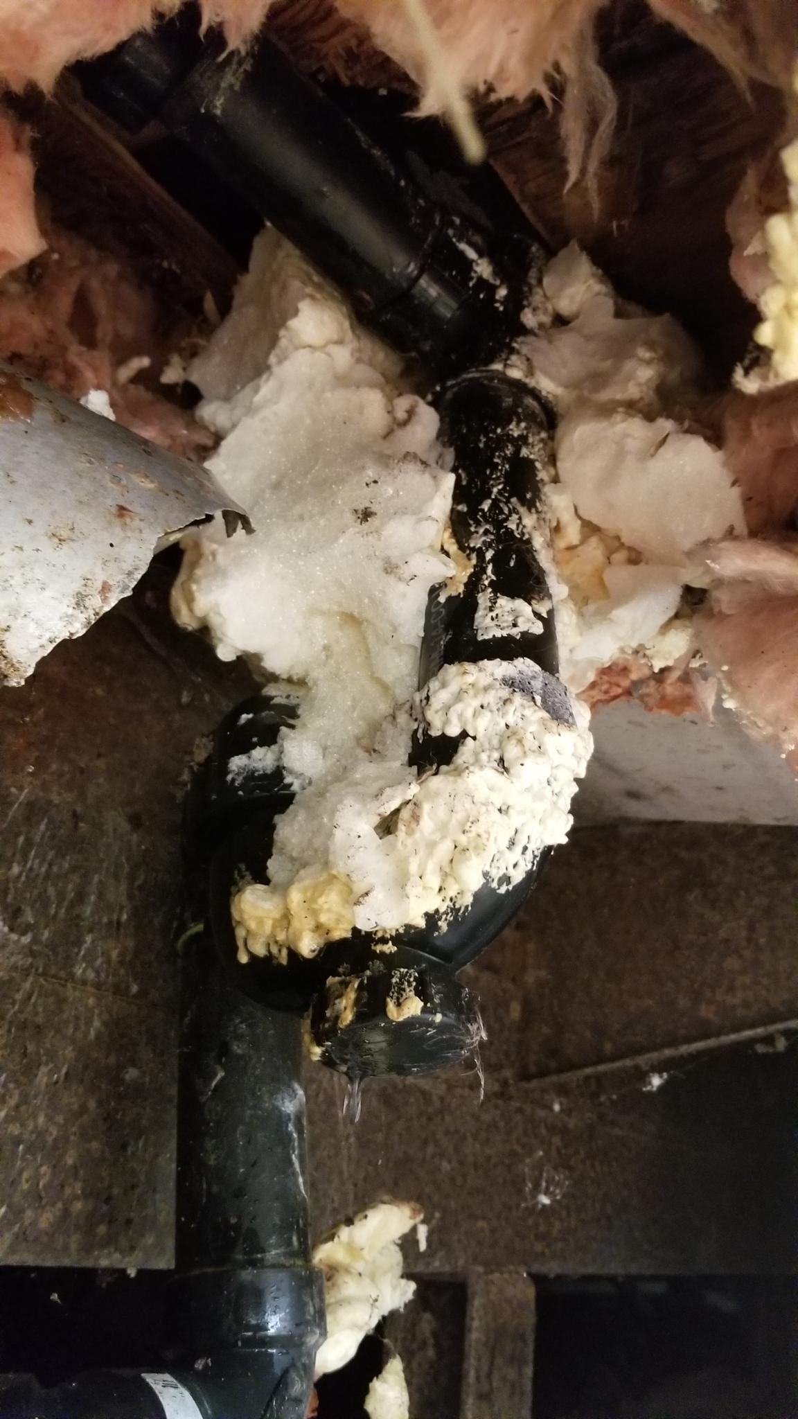 Spicy gray water smell. Previous owner sealed bathtub with multiple