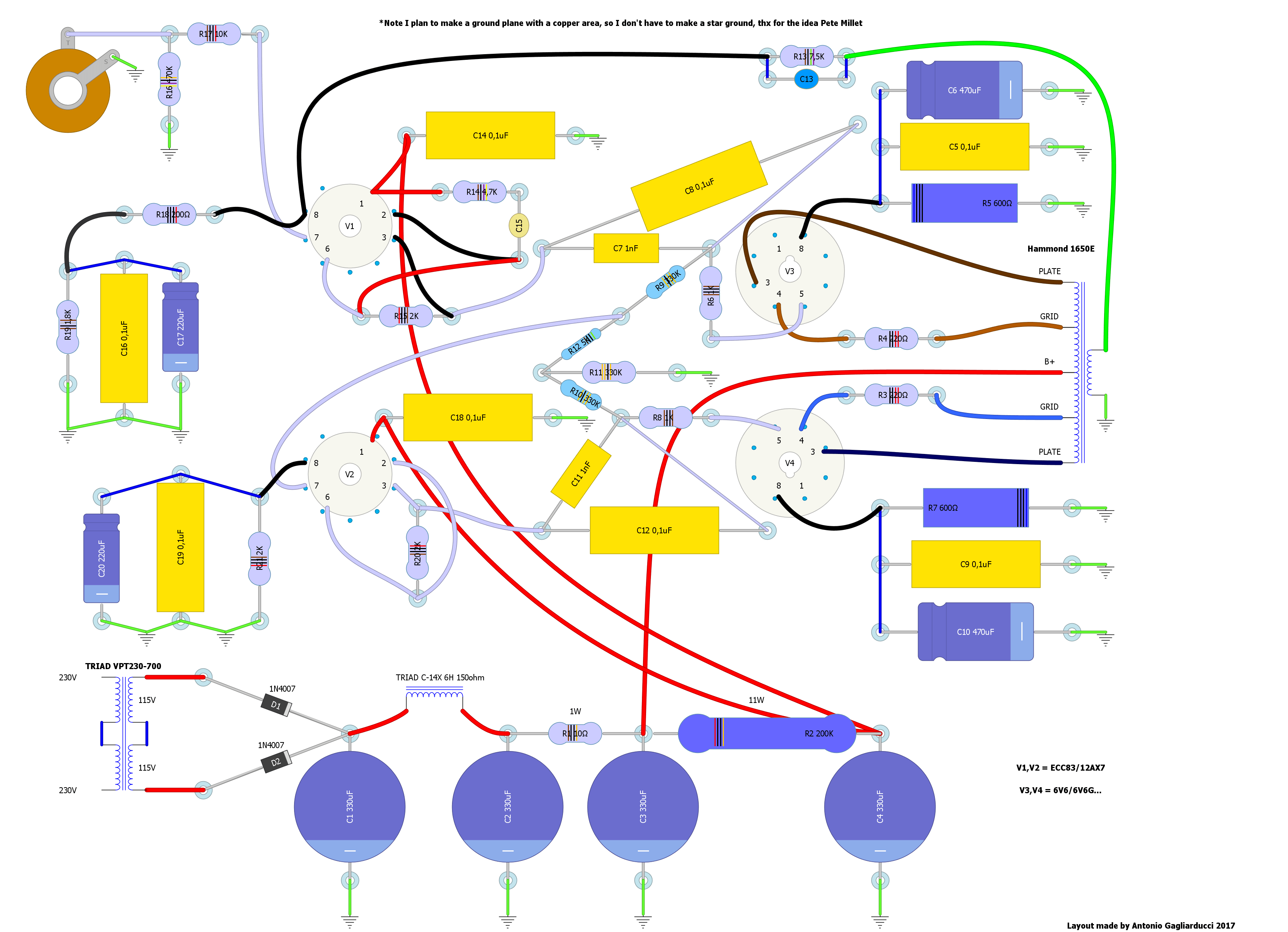 Made a layout for my 6v6G tube amp! : r/diytubes