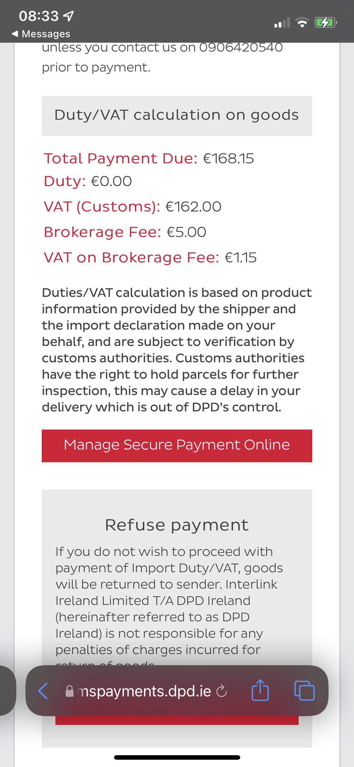 Forced to pay €170 Customs Fee England To Ireland r/brexit